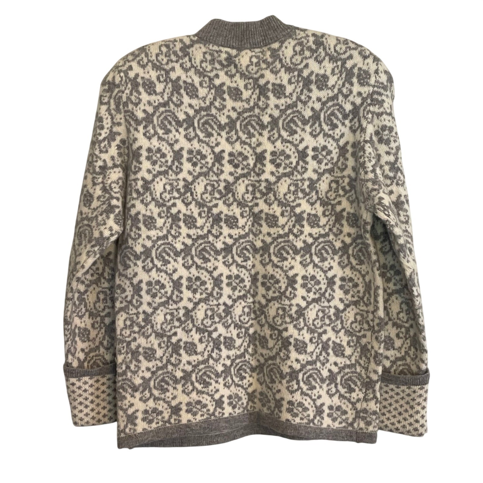 Vintage Outlander Grey Angora Lambswool Damask Mock Neck Sweater Womens Medium