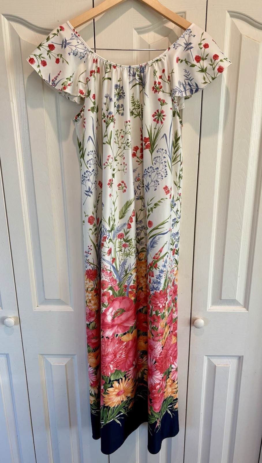 Loungewear House Dress Gown Maxi Vintage Medium Travel Lite USA Tie Flutter