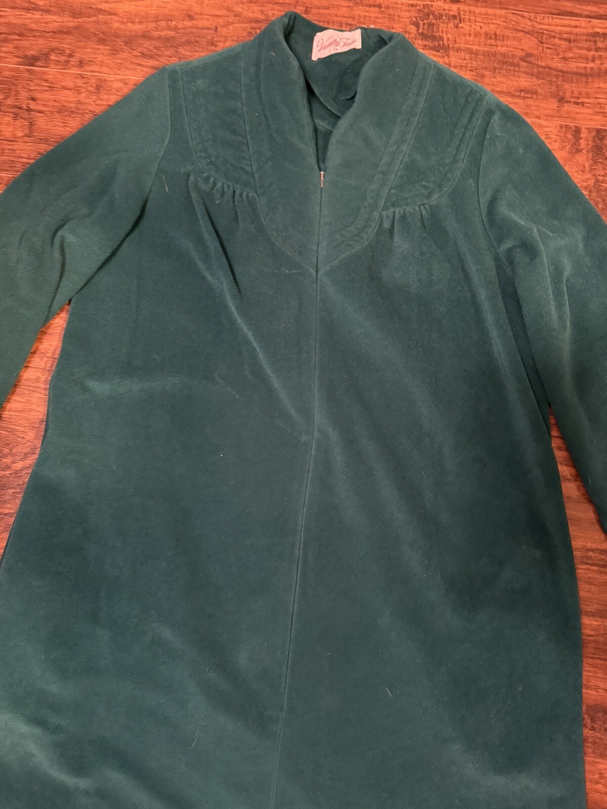 VTG VANITY FAIR Robe Housecoat Gown Half Zip Green Velvet Retro Sz:14