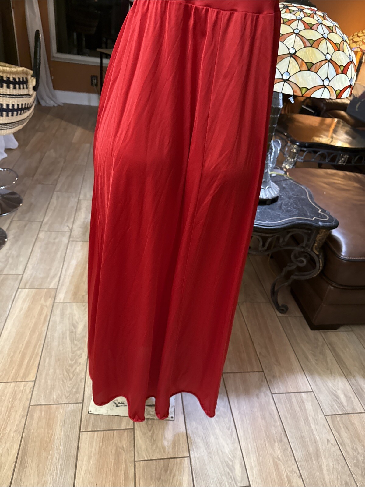 Vintage Vanity Fair Lace Bust/Back Nylon Long Red Nightgown Sz Sm xb72