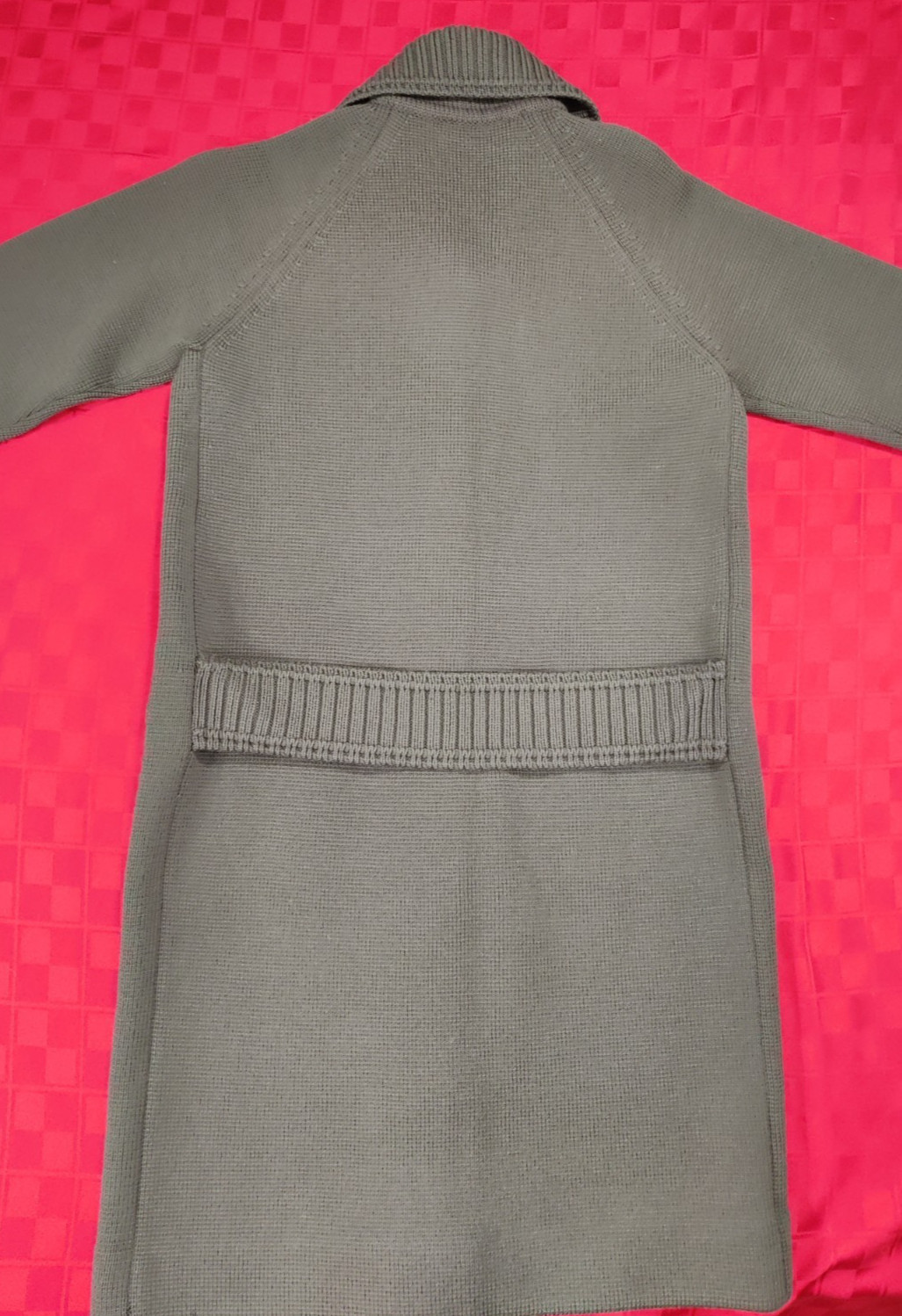 VGT. Gino Paoli Wool Long Cardigan 3/4 Sleeve Curved Collar Pockets Green 10