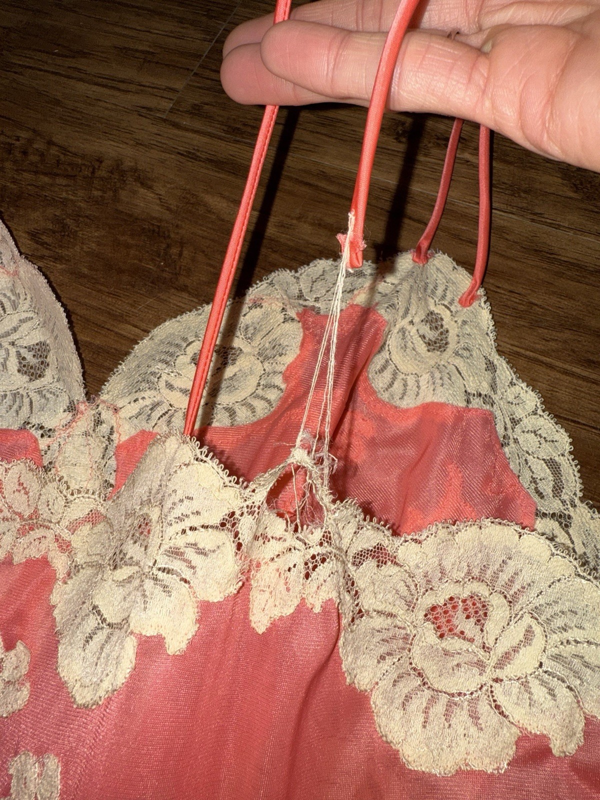 Vintage 1960s 1970s Maxi Floral Lace Duster Slip Dress, Full Sweep Vanity Fair