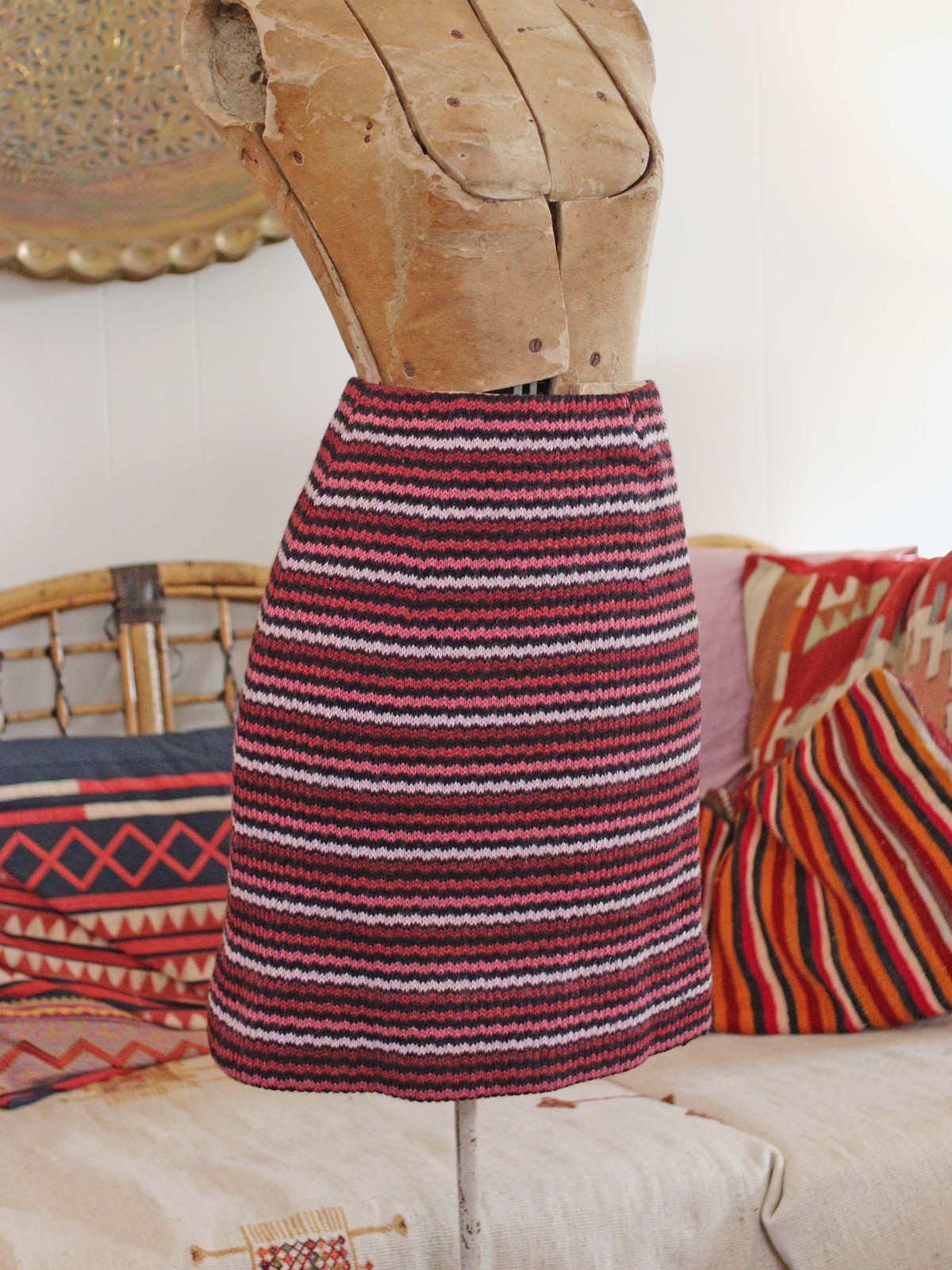 Vtg 1960s Retro Knit Striped Mini Skirt Sleeveless Crop Top Set Mod Mid Cenurty