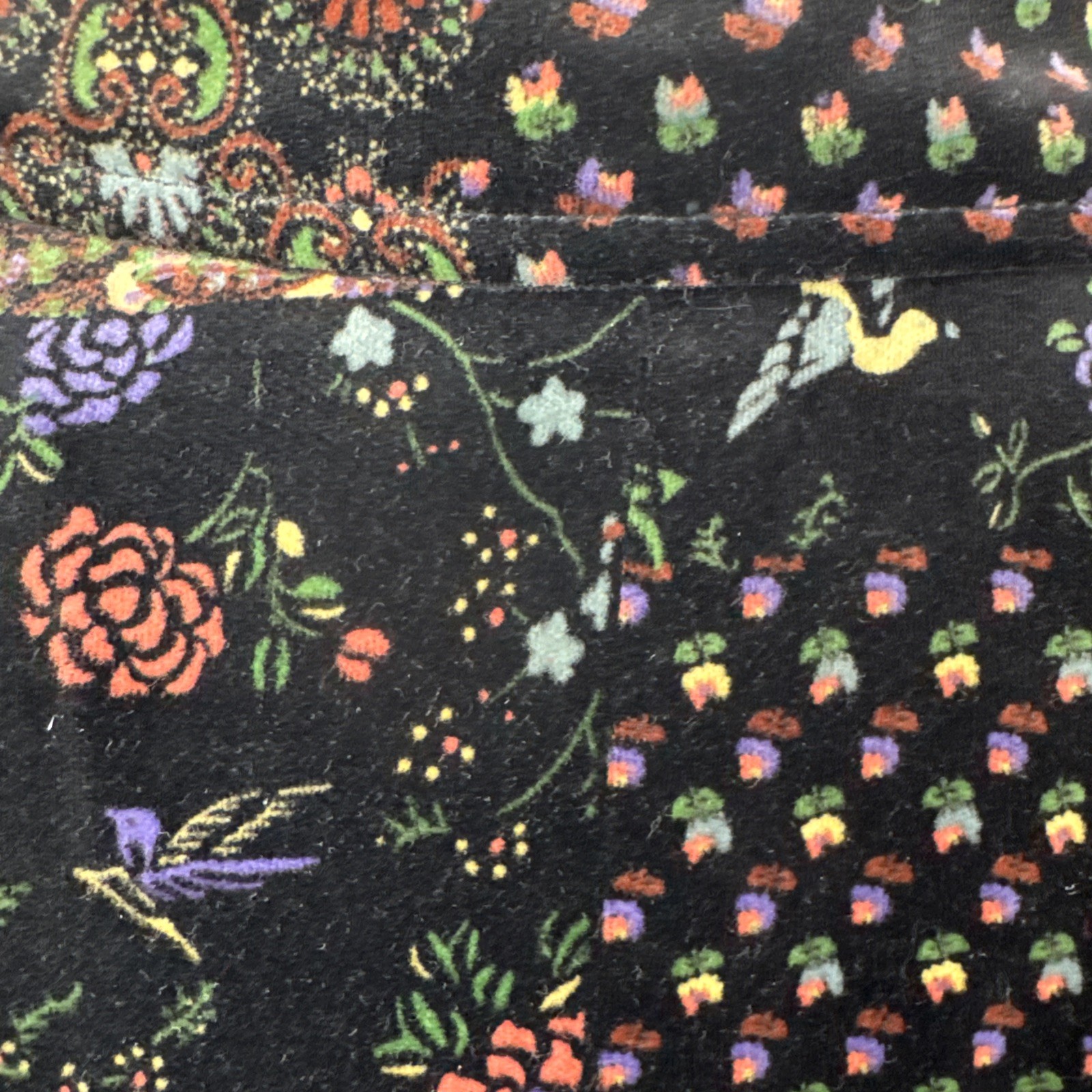 Vintage 1970s Velvet Patchwork Floral Black Blazer Womens XS/S/M *SEE MEAS!