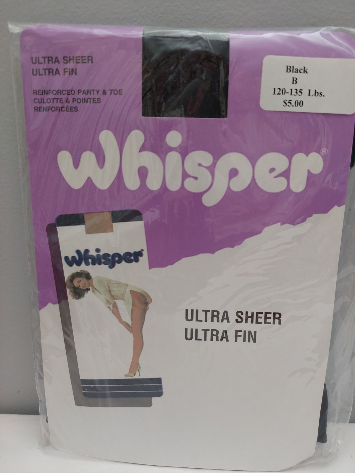 Vintage Pantyhose Whisper Color Black Size B BWHB1
