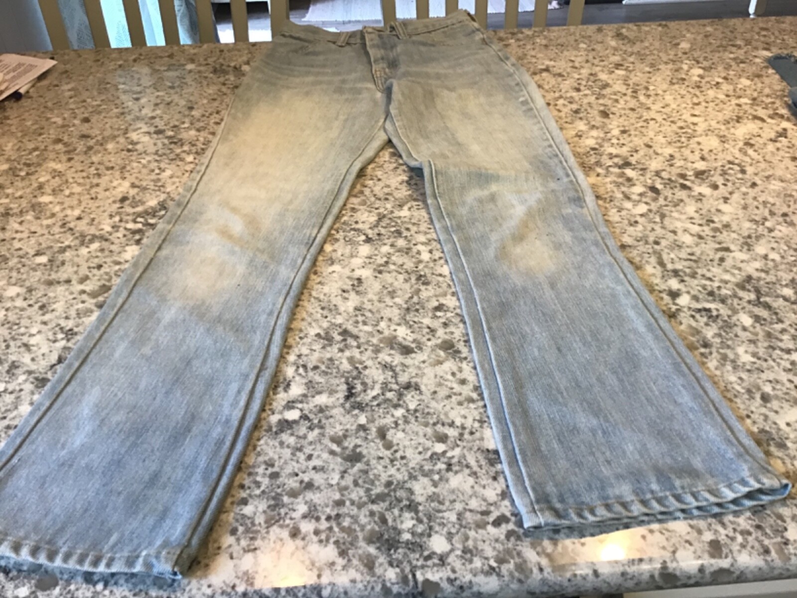 Vintage Unbranded 1970s Flare Denim Blue Jeans Sized in Pictures