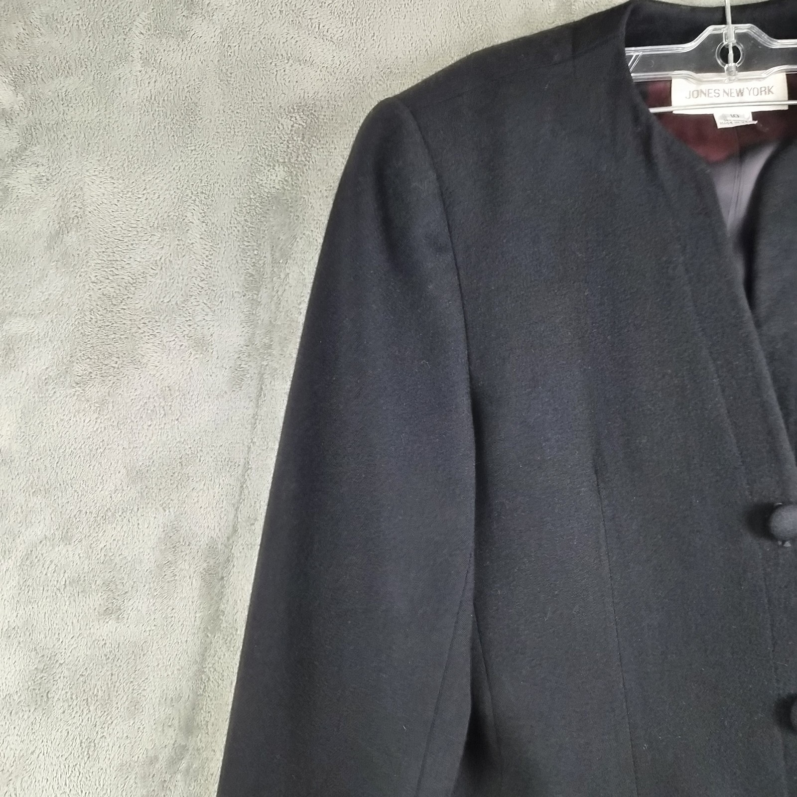 Vintage Jones New York Blazer Jacket Womens 10 Black Pure Wool Made In USA