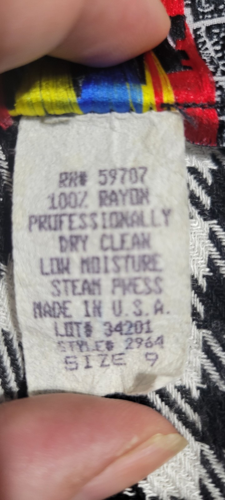 Vintage Ollie New York City Fashion Designer Size 9 Black White Checkered Pants