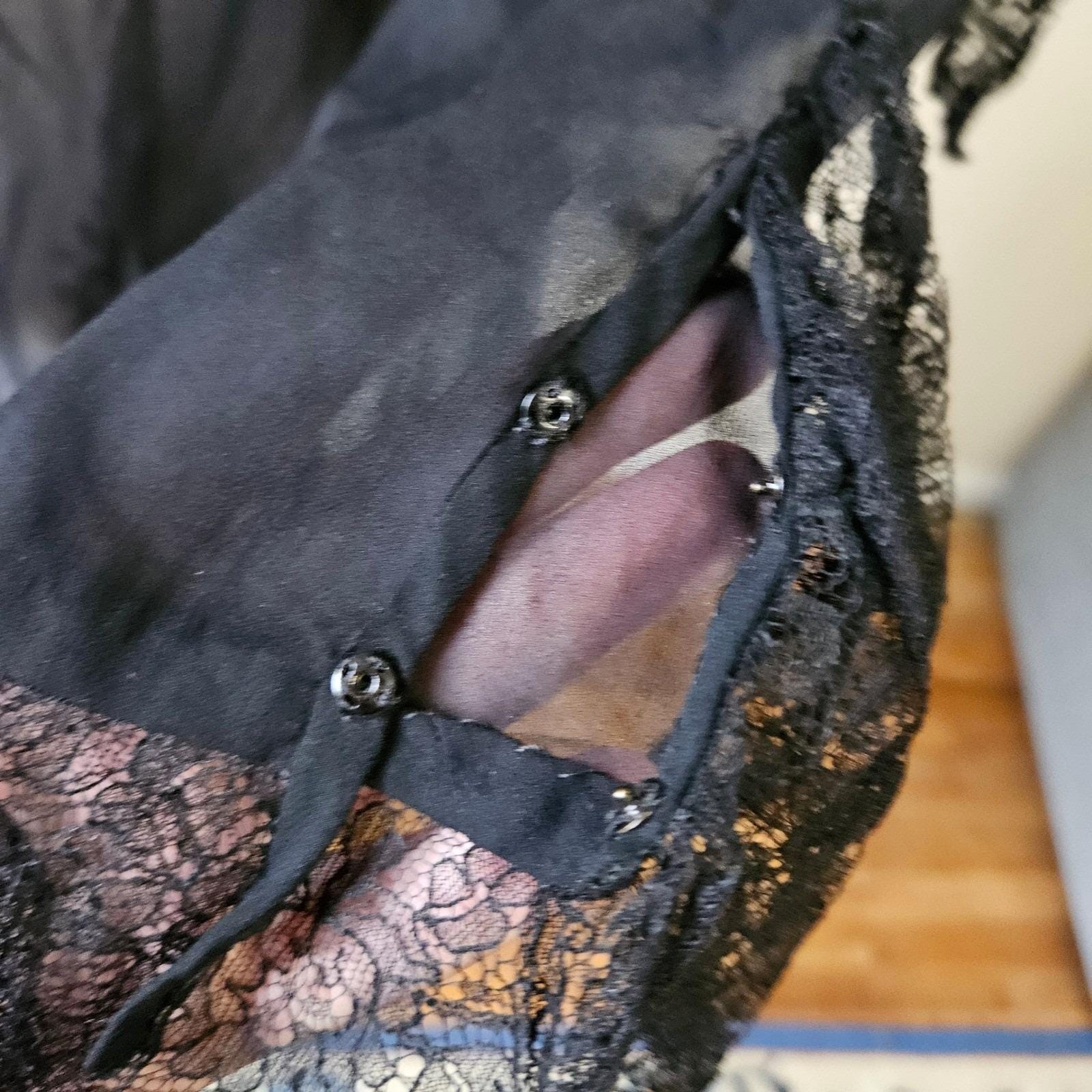 Vtg/Antique 1920s Black Mourning Silk Chiffon Lace Sheer Dress Capelet Medium