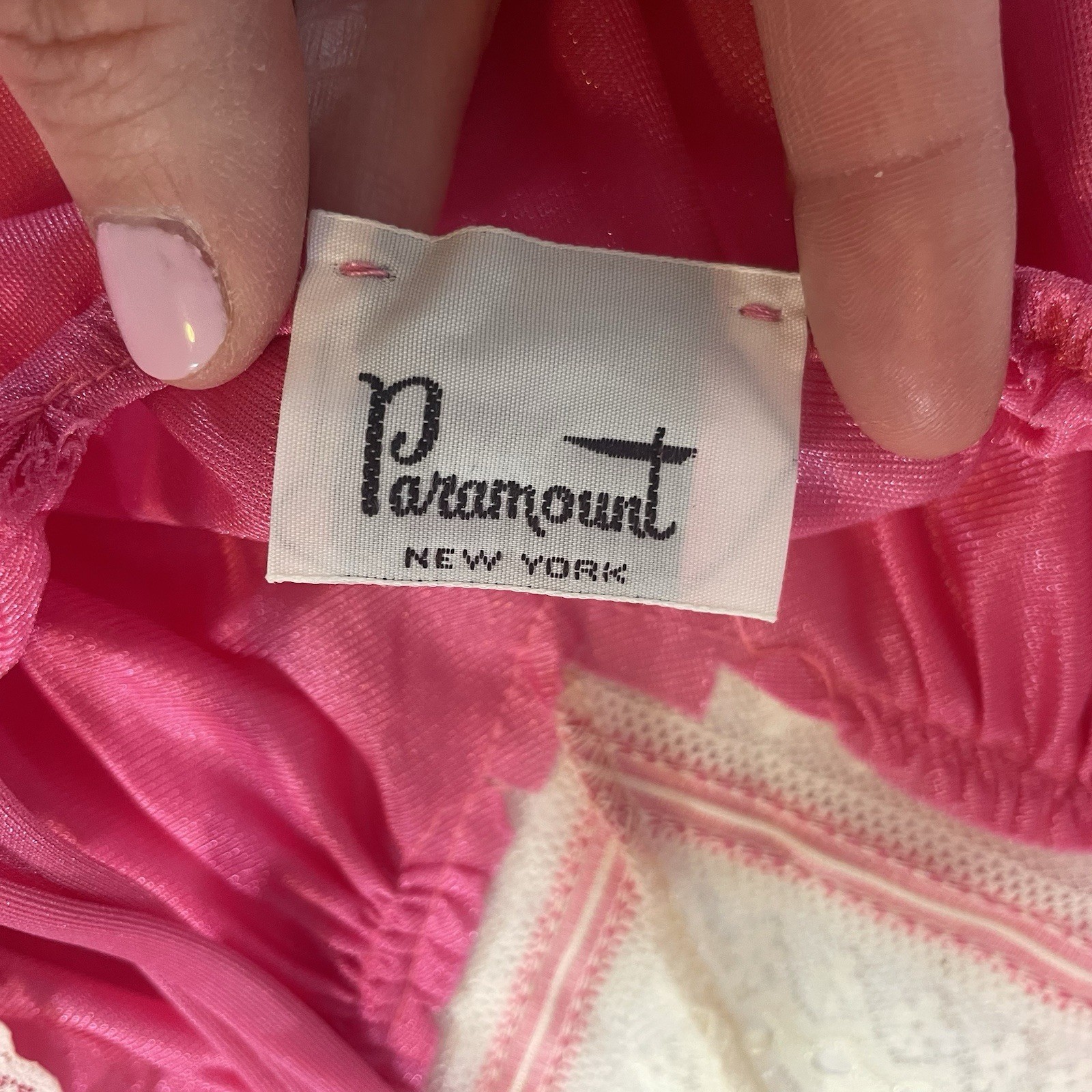 Paramount Sz S Pink Babydoll Lingerie NOS White Lace 100% Nylon USA Made
