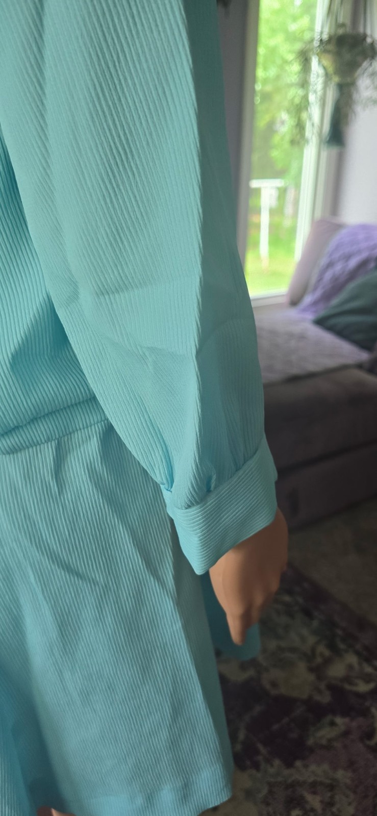 VTG 70s 80s Aqua Blue Long Sleeve Dress Set Size 9 Ruffle Flared Skirt Tiered