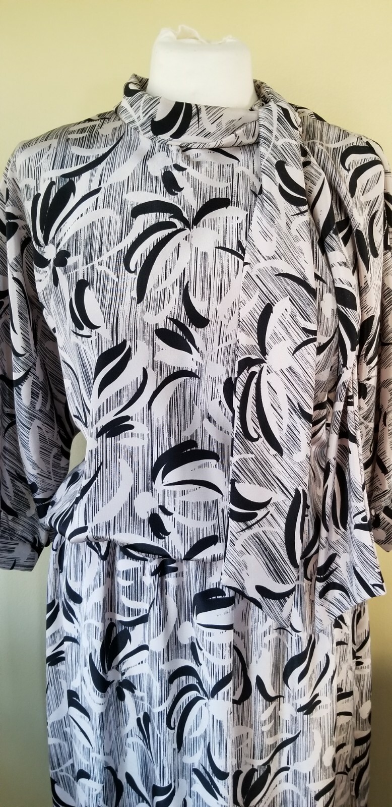 Vintage 1970’s Lady Carol Black White Secretary Dress Neck Tie Blouson L 16