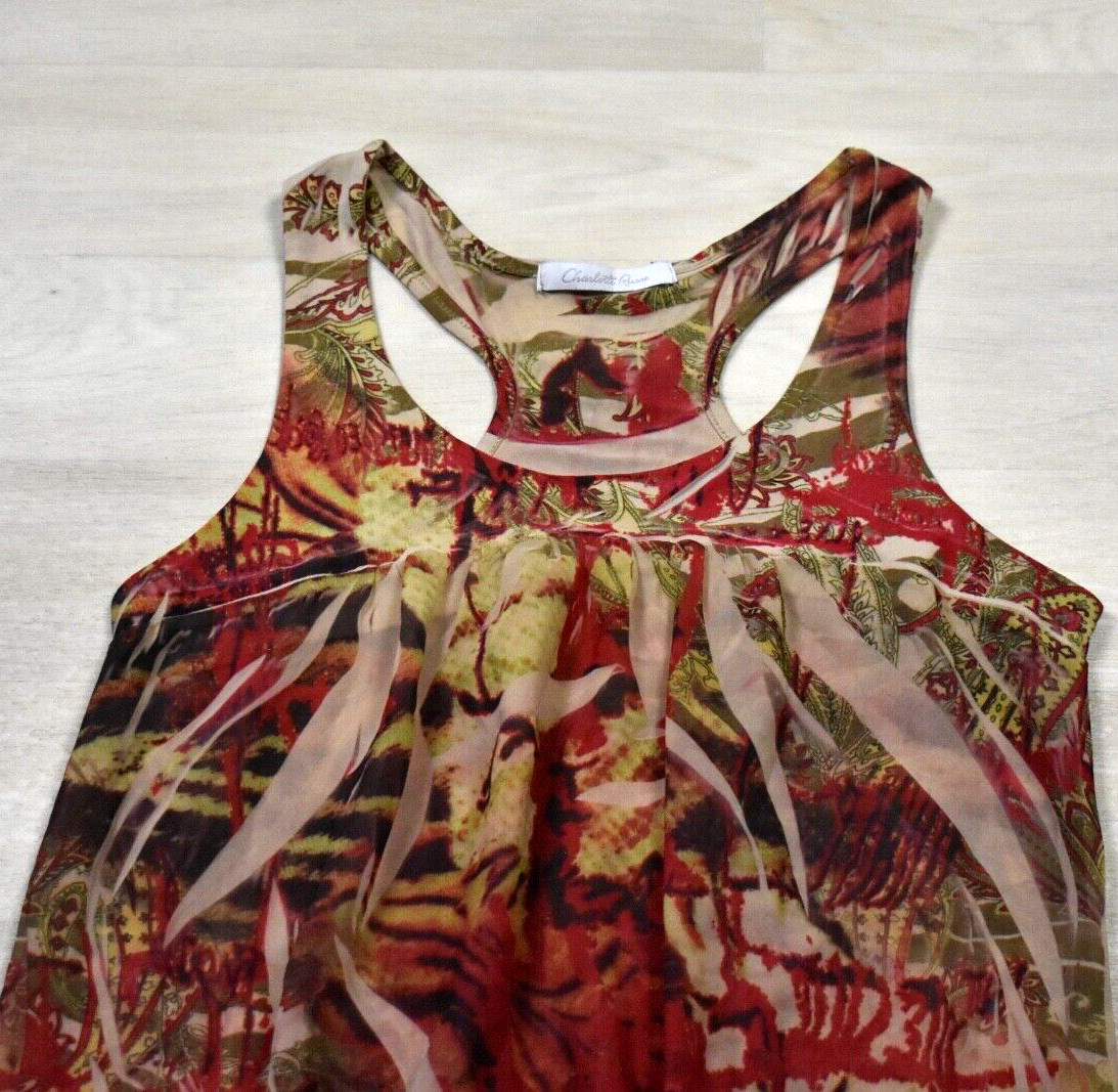Y2K Charlotte Russe Tunic Top Racerback Bikercore Tiger Print Medium VTG 2000s