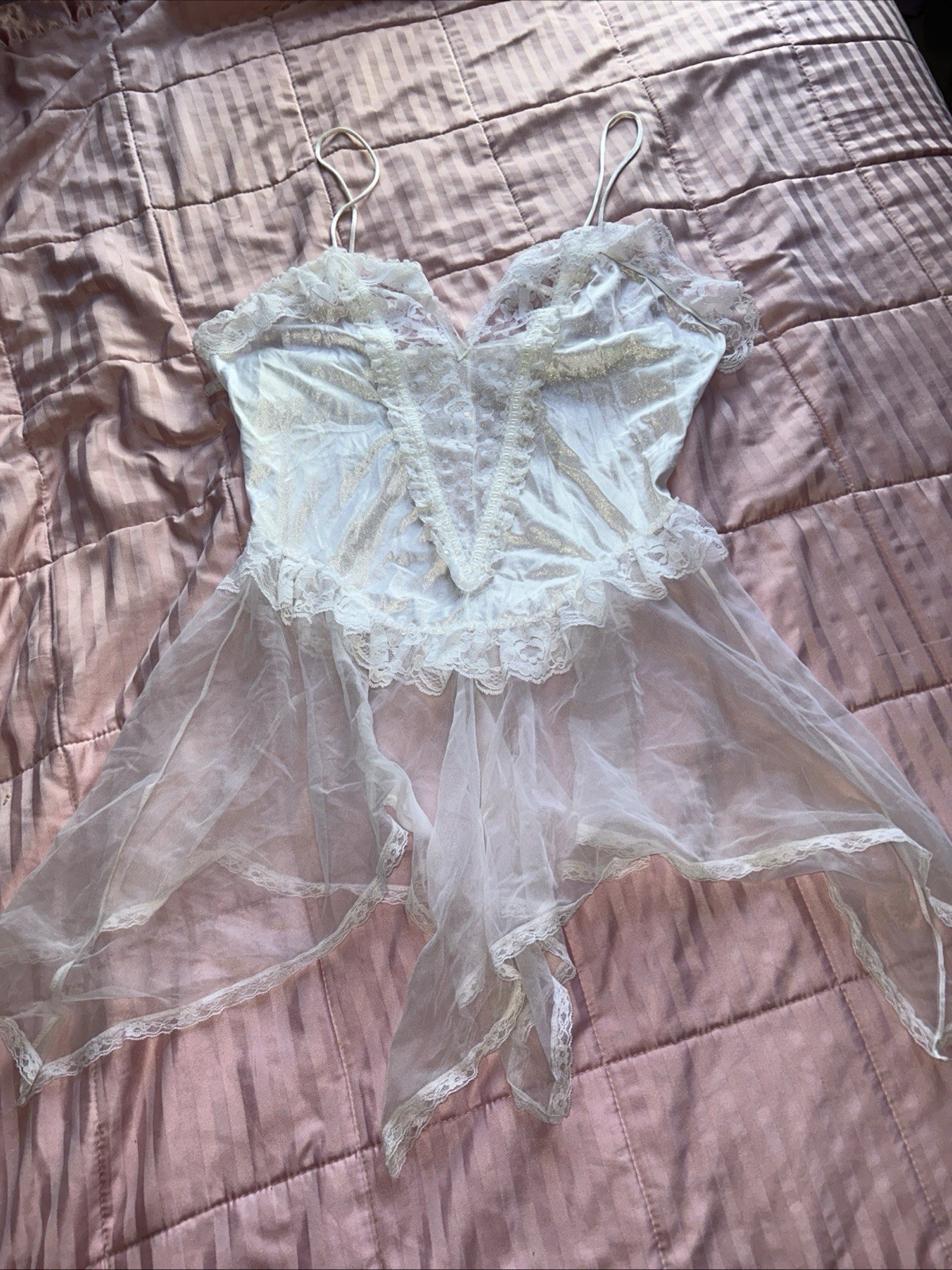 Vintage Frederick’s Of Hollywood Camisole Teddy Nightie White Bridal LARGE Y2K