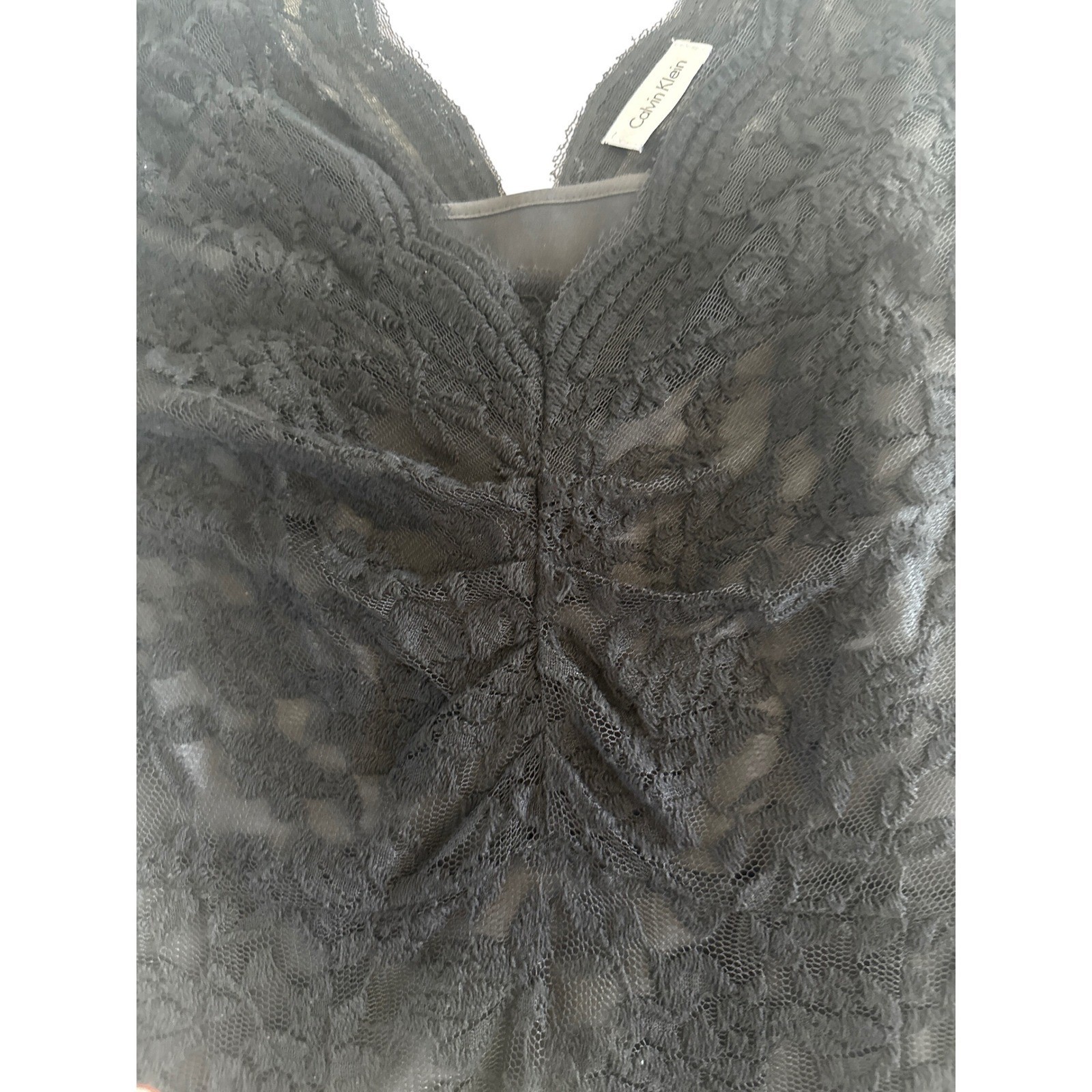 Vintage Calvin Klein Black Lace Dress Sleeveless V-Neck S Y2K Whimsigoth Fairy