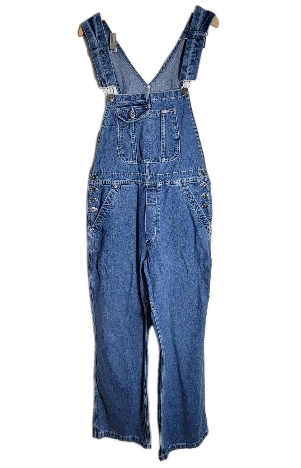 Vintage Ikeda Carpenter Wide Leg Denim Bib Overalls Size Large 90’s Medium Wash
