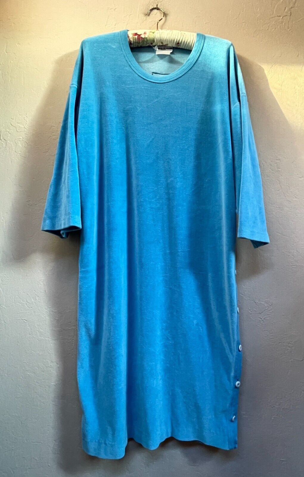 Vintage Sonia Rykiel Paris Women’s 3/4 Sleeve Midi Dress Blue Side-Button Detail