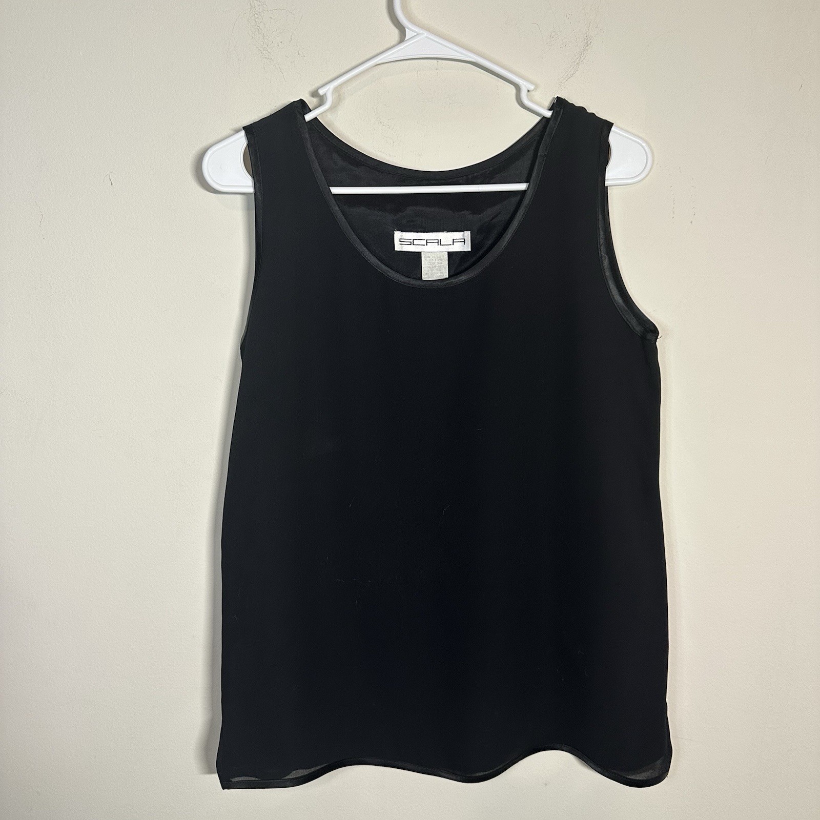 Vintage Scala Black Tank Top Sleeveless Shell Lined Blouse Made In USA
