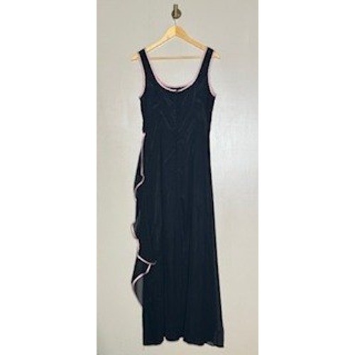 Bari Jay Black Chiffon Evening Gown Pink Trim Ruffle Formal Dress Size 4