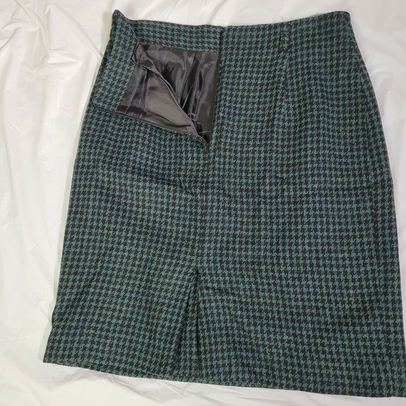 Jones New York Skirt Womens Sz 12 Tattersall Plaid Wool 90s Vintage Navy & Green