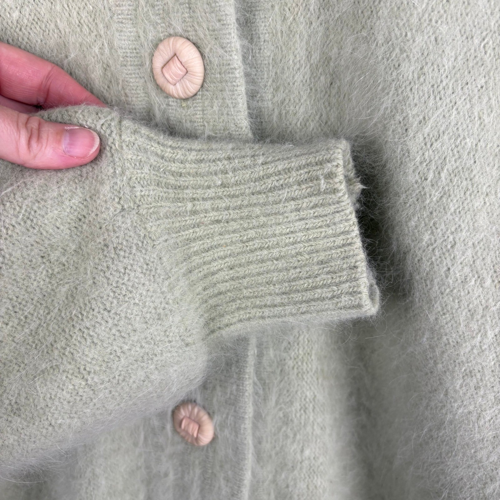 Vintage Venesha Angora Cardigan Sweater Sage Green Oversized Lined Cottagecore M