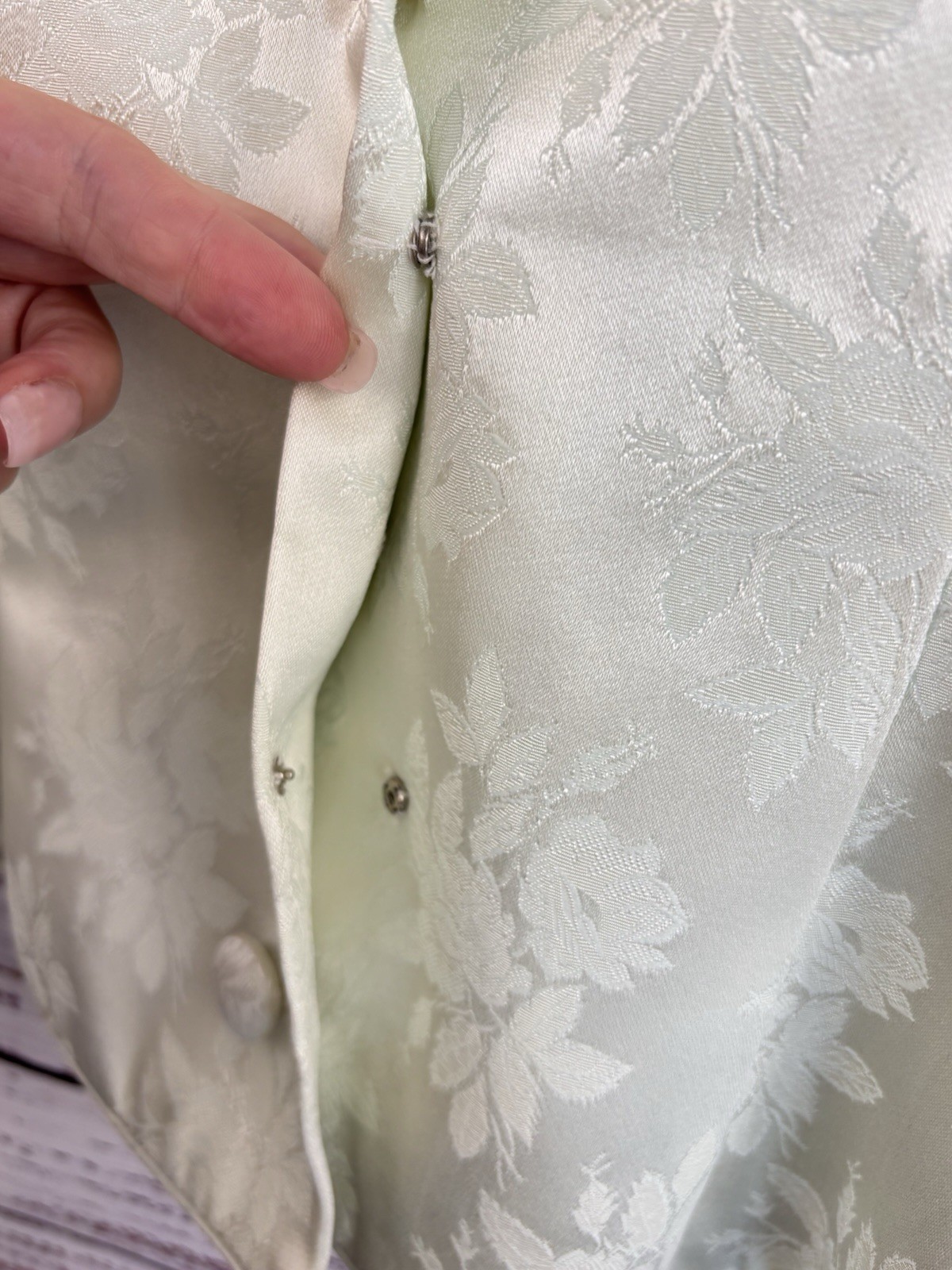 Vintage 80s Formal Top S/M Beaded Damask Ivory Strong Shoulders Fitted Glamour