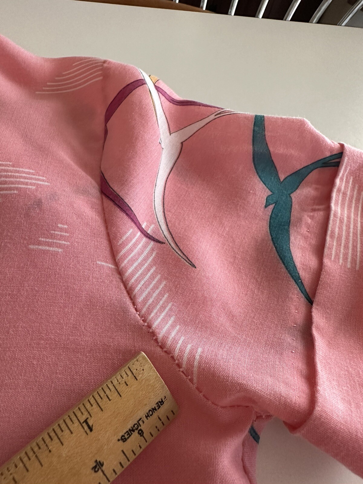 1980s California Connection Tropical Rayon Blouse Pink Bird Print Made USA VTG