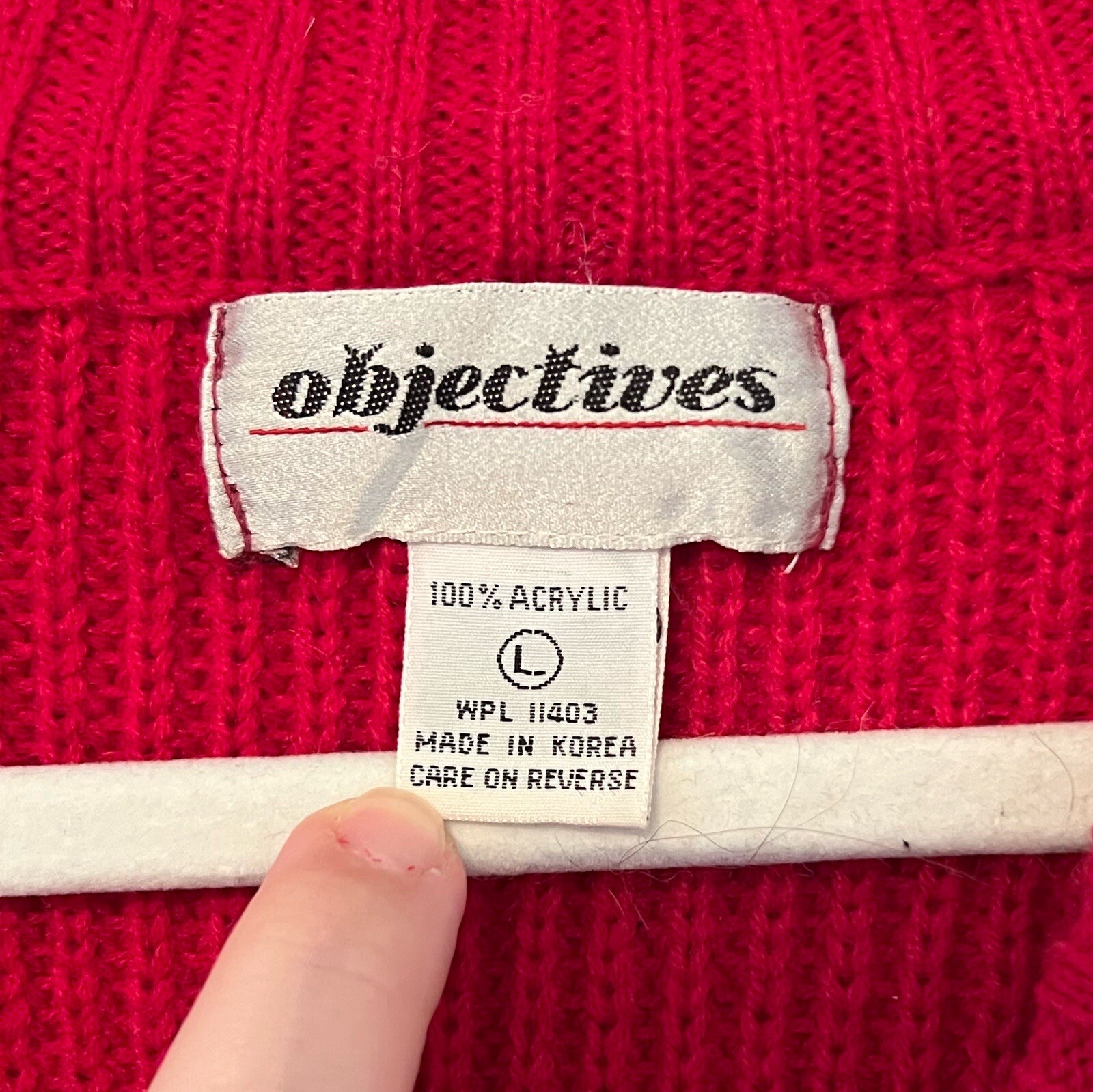 Objectives Vintage 80s Women’s SIZE LARGE L Red Pullover V-Neck Sweater Pockets