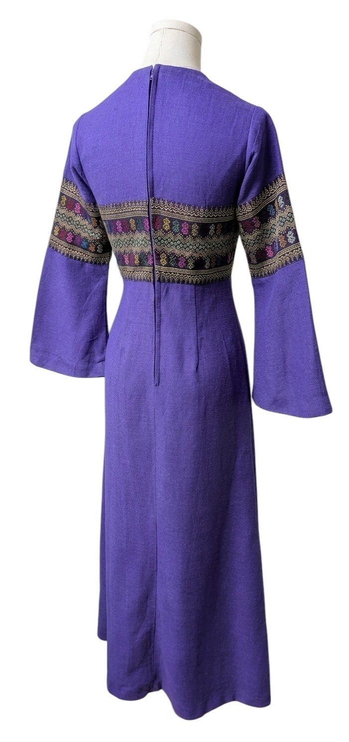 Vintage 70’s Bohemian Tapestry Bell Sleeves Empire Maxi Dress XS Renaissance