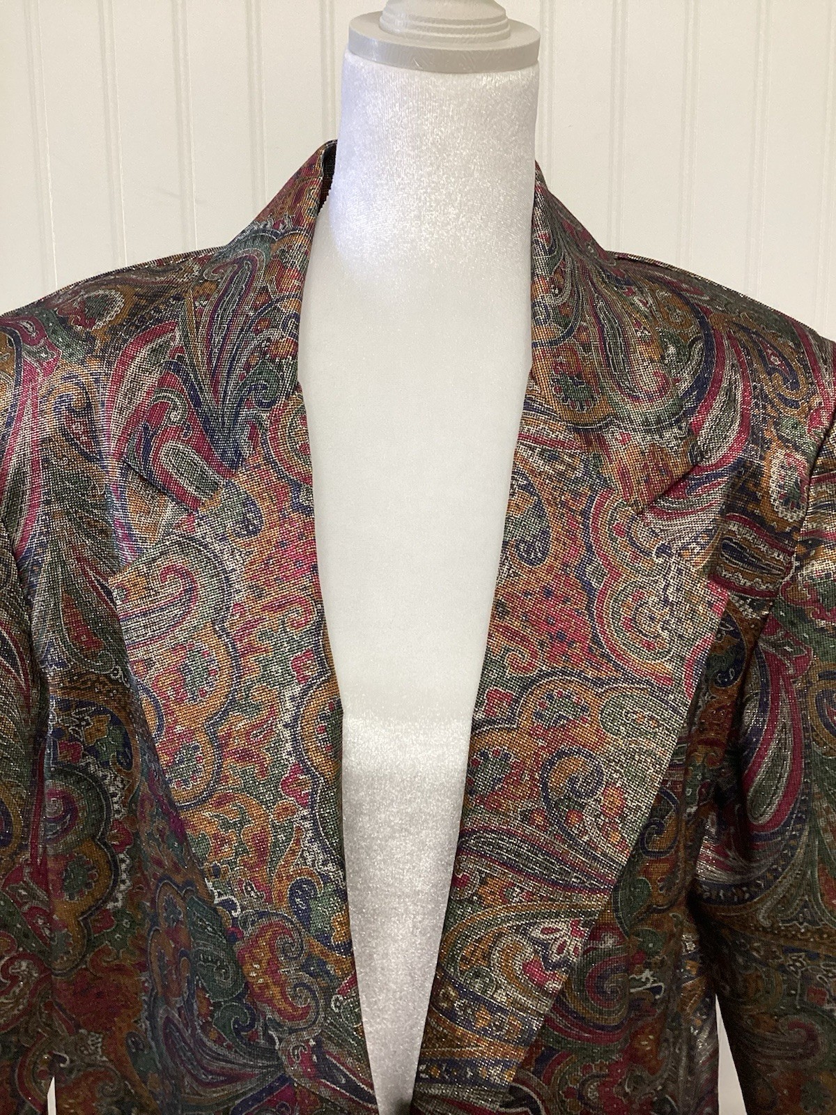 VTG Claude 80’s Print Blazer/Pocket Sz W 10 Funky Paisley Boho Y2K Metalic Rock