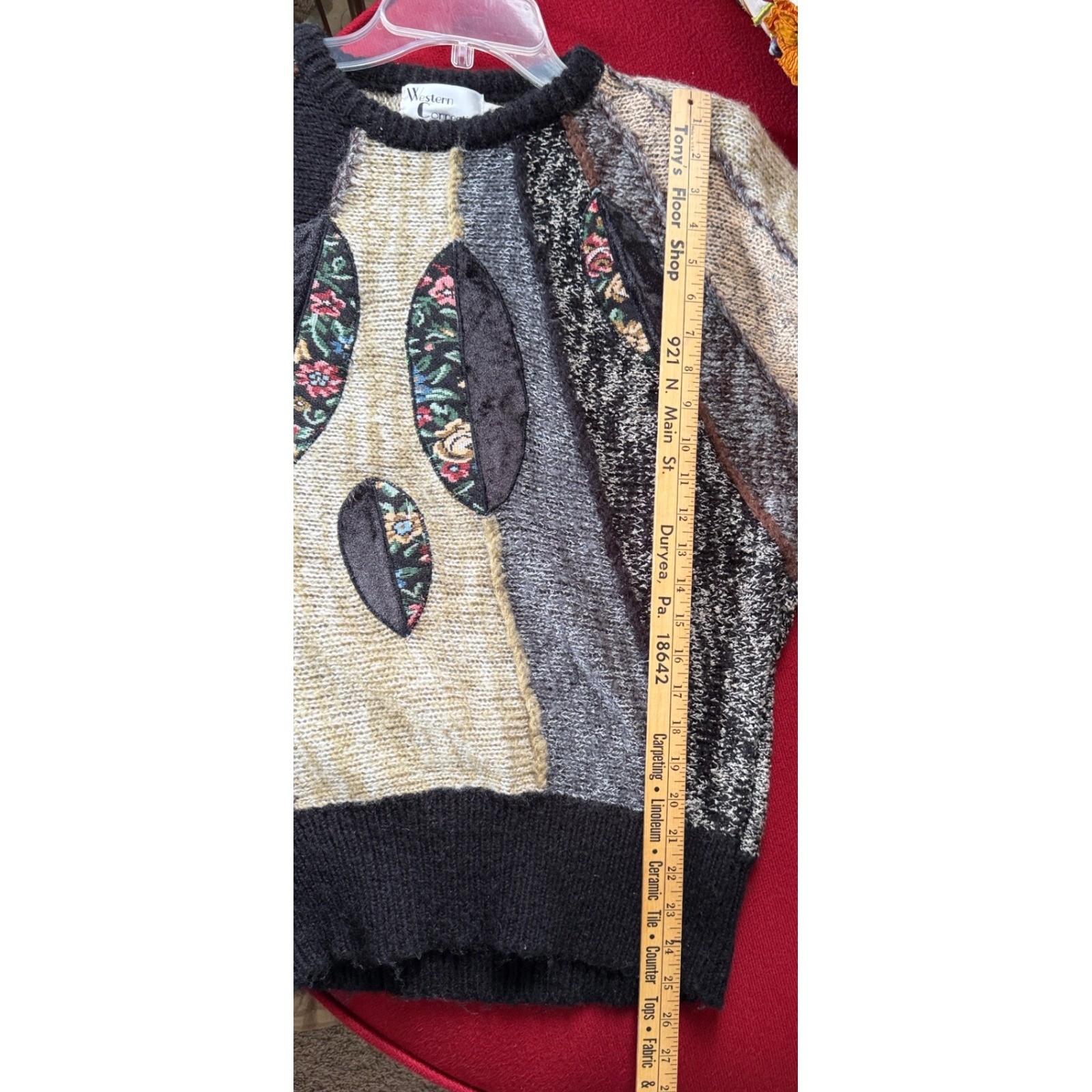 Vintage Tapestry Leaf Patchwork Sweater Women L Black Multi Color Art To Wear
