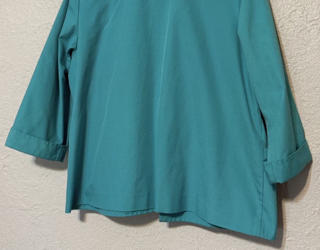 Vintage Koret Teal Blue Open Front Blazer Jacket 3/4 Cuffed Sleeves Measures XL