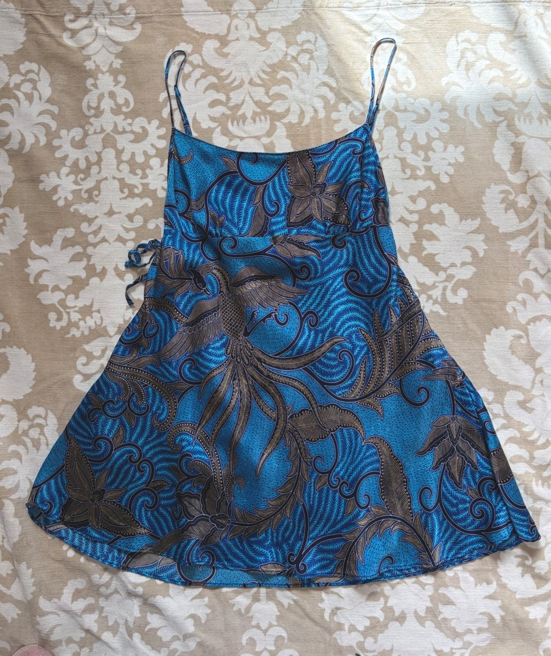 VTG 1999 Victoria’s Secret Silk Chemise Slip Dress Top Blue Phoenix Bird Print M