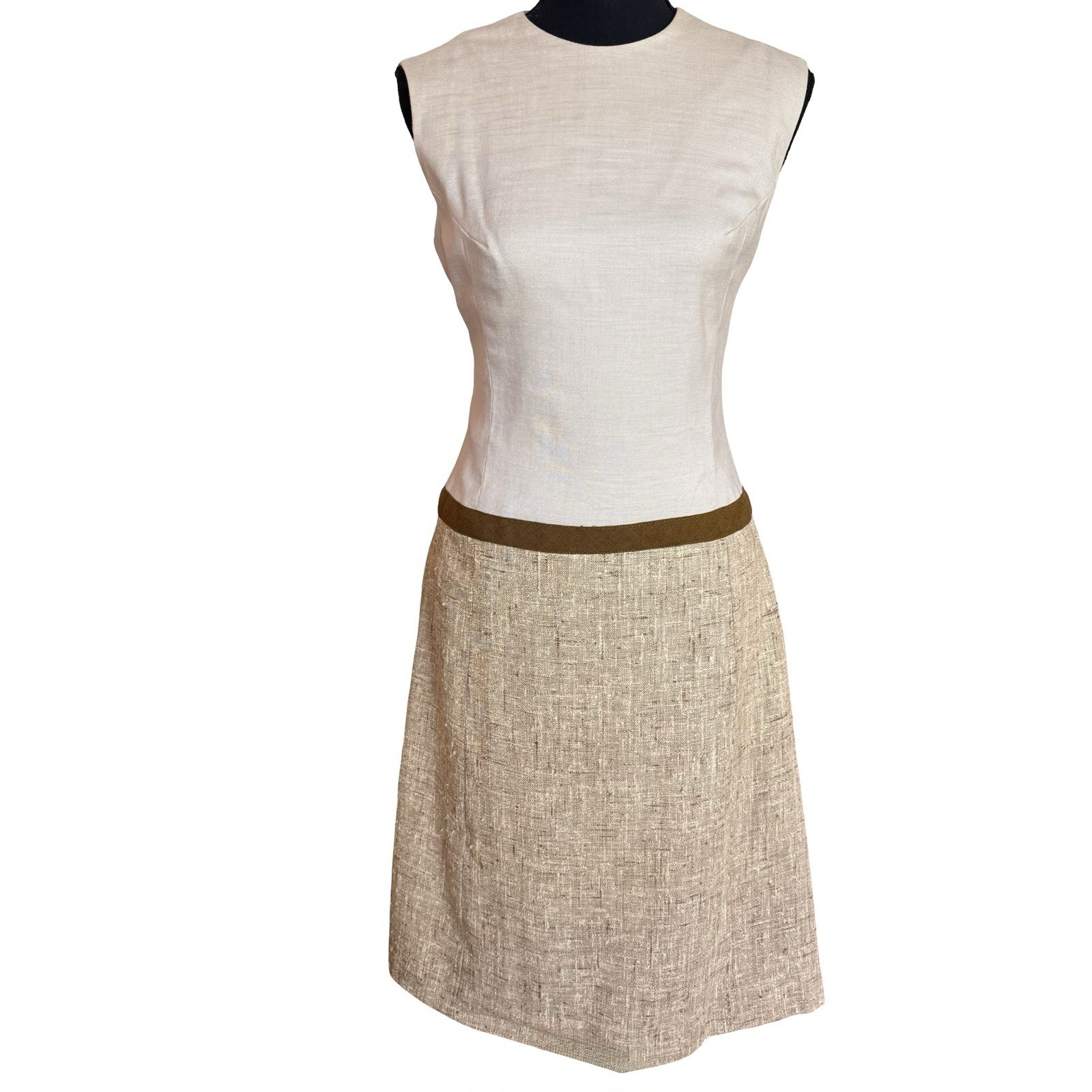 Vintage 1960s Sue Brett Tweed Style Dress and Jacket Set with Bow Size 6 Mod