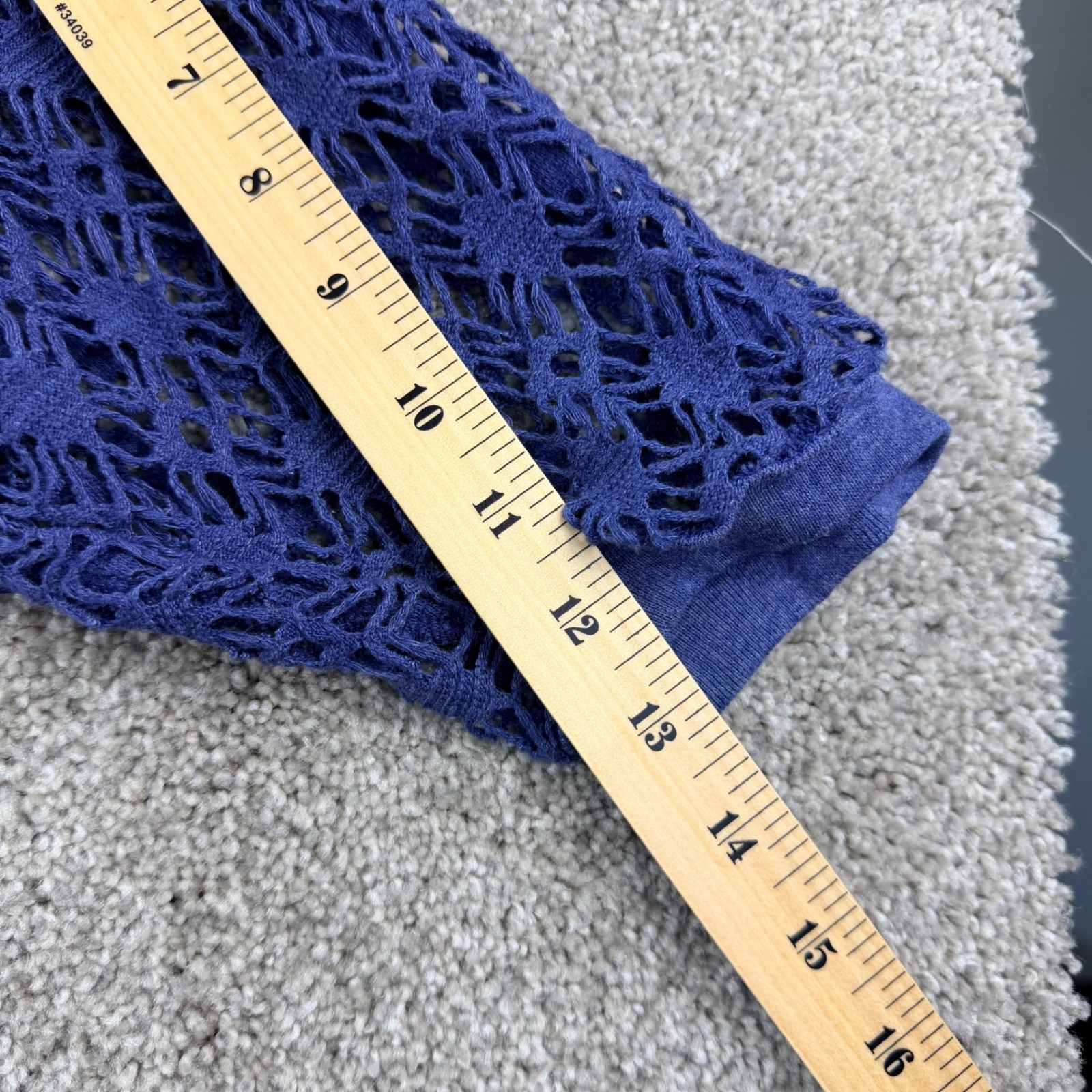 Marcy N’ Me Crochet Sweater Women M Blue Vintage 80s Boho Open Knit V-Neck Artsy