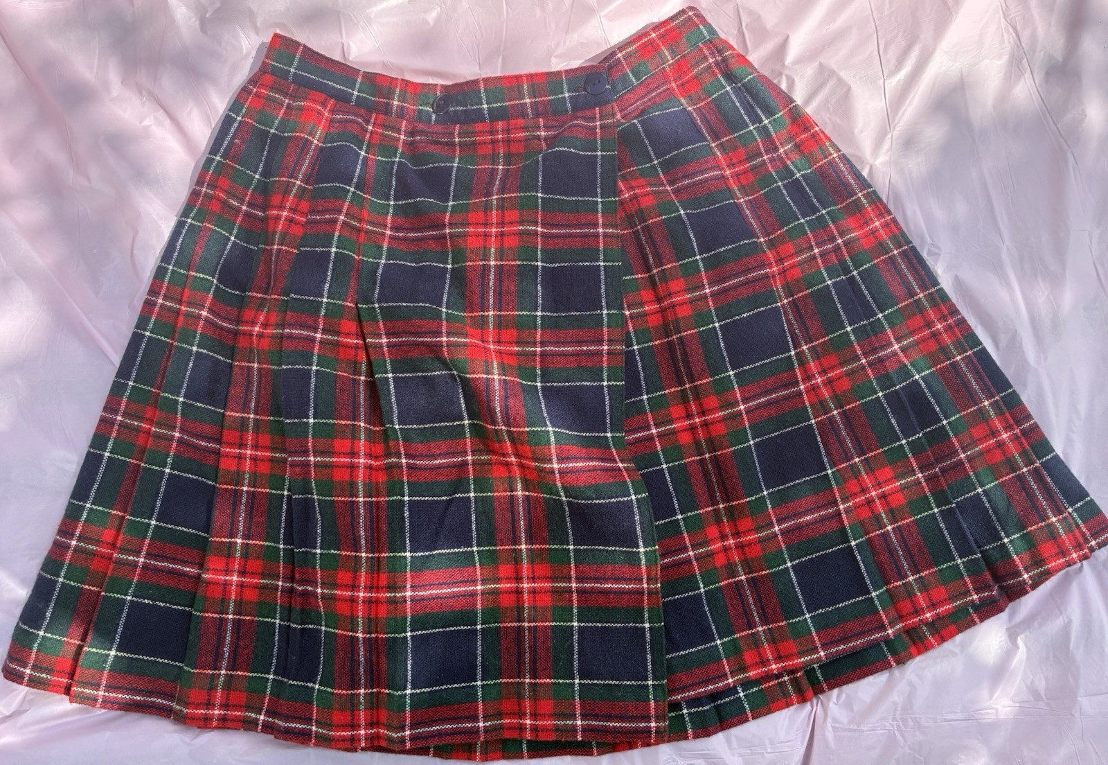 Diana Marco Vintage Women’s Skirt 80s Plaid Pleated Knee-Length Red Blue Sz 16/L