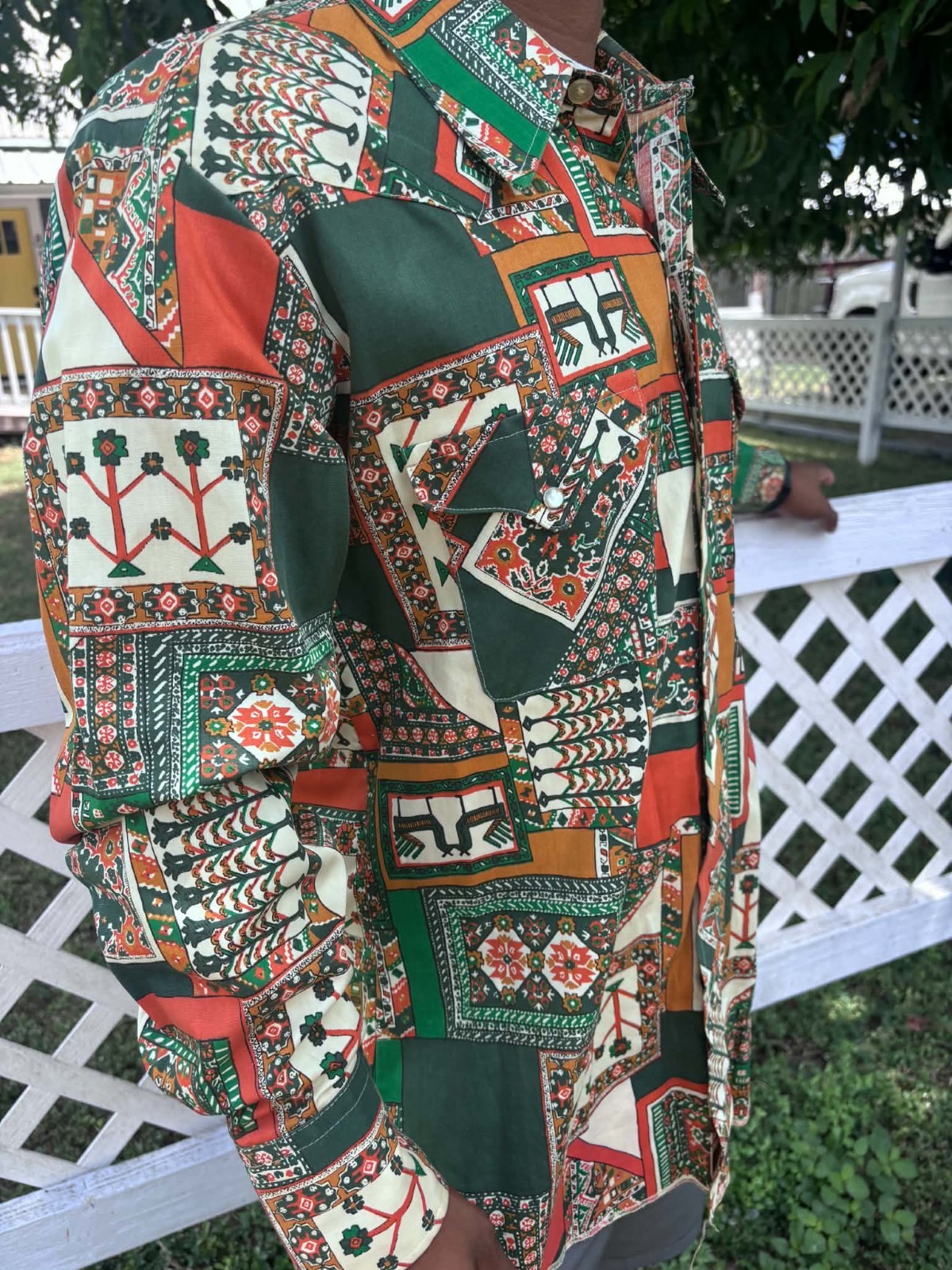 Vintage Tem Tex Pearl Snap Western Shirt 17 x 34 Made In USA Cotton/Rayon