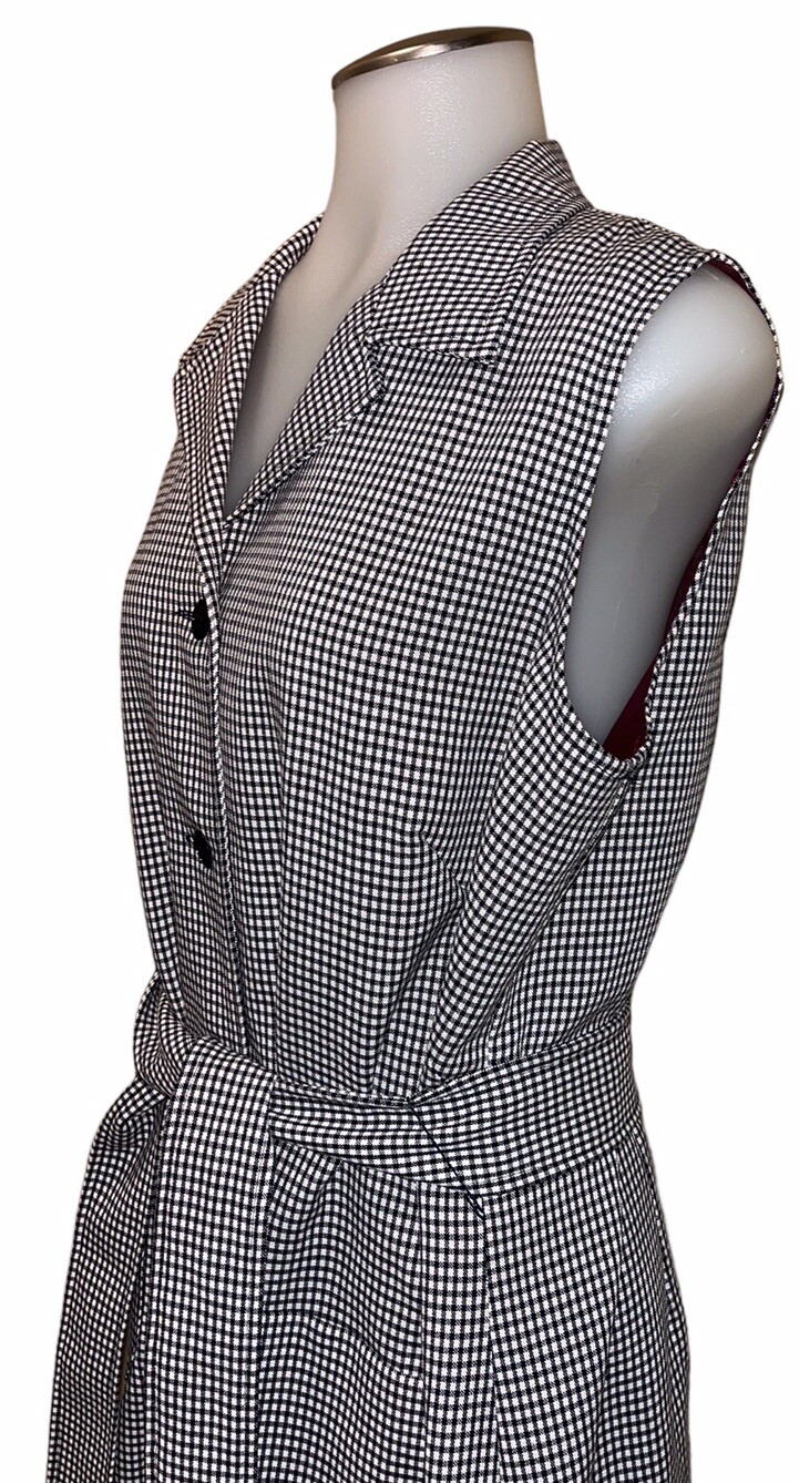 Vtg 90s Casual Corner Shirt Dress~Black/White Small Checkered Checks~sz 12