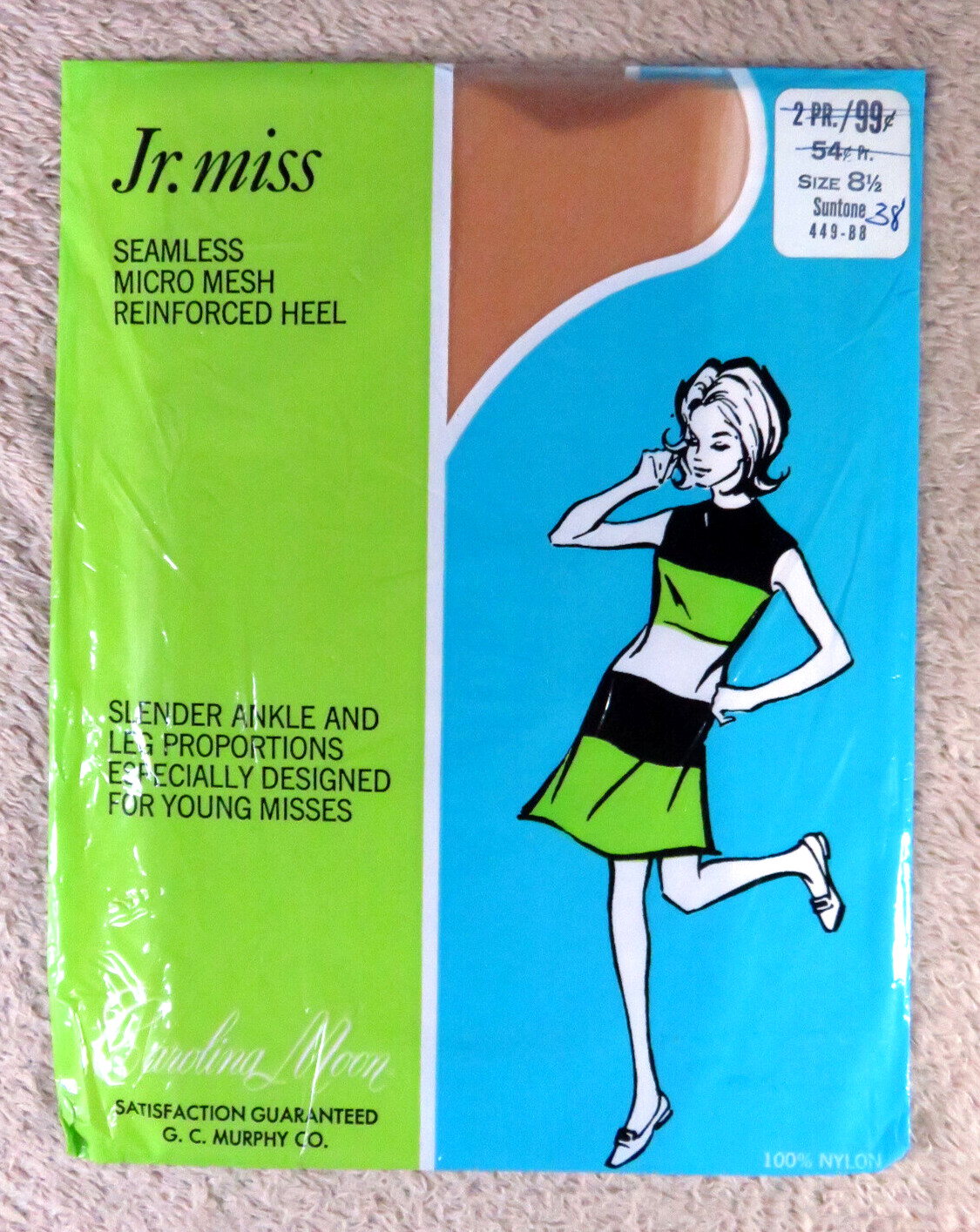 Vtg JR MISS Seamless 100% Nylon Stockings SUNTONE Sz 8 1/2 / 38 Misses Size
