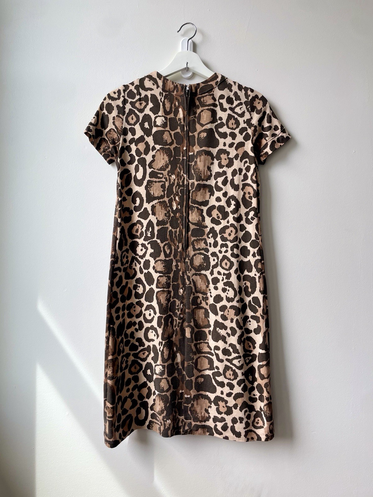 Vintage S M Mini Dress Rare Anne Klein 70s Late 60s Leopard Print Knit Mod VGUC