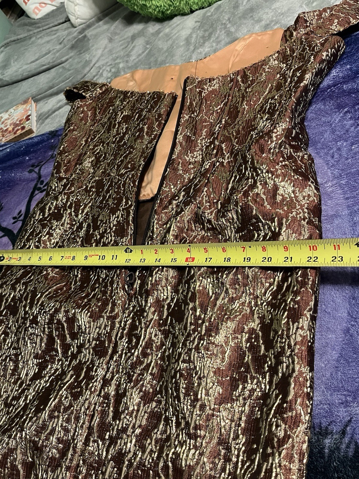 Vintage Metallic Brocade Beaded Cocktail Dress Brown & Gold