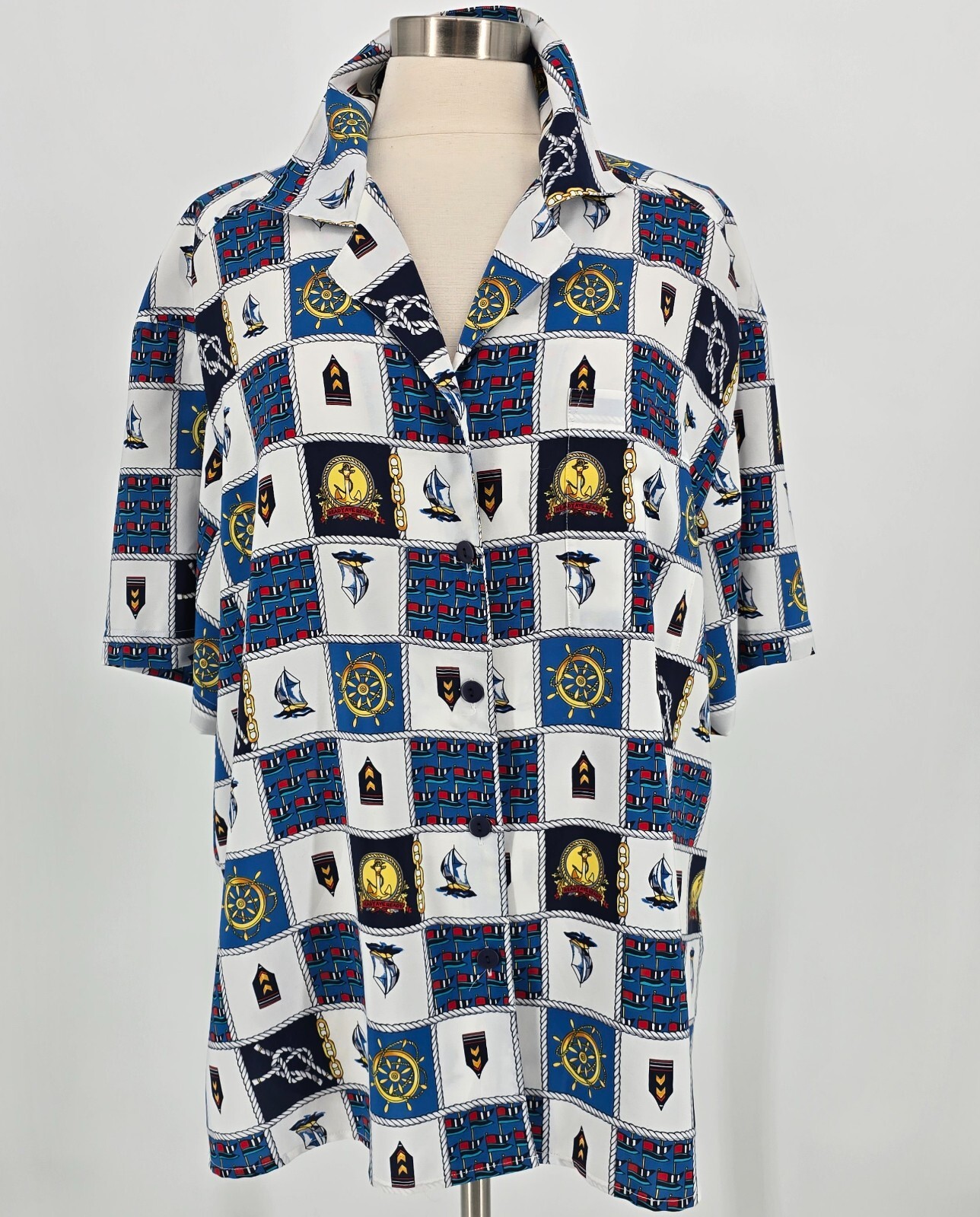Vtg La Chine Plus by Galinda Wang Blouse Sz 20W Nautical Blouse Short Sleeve