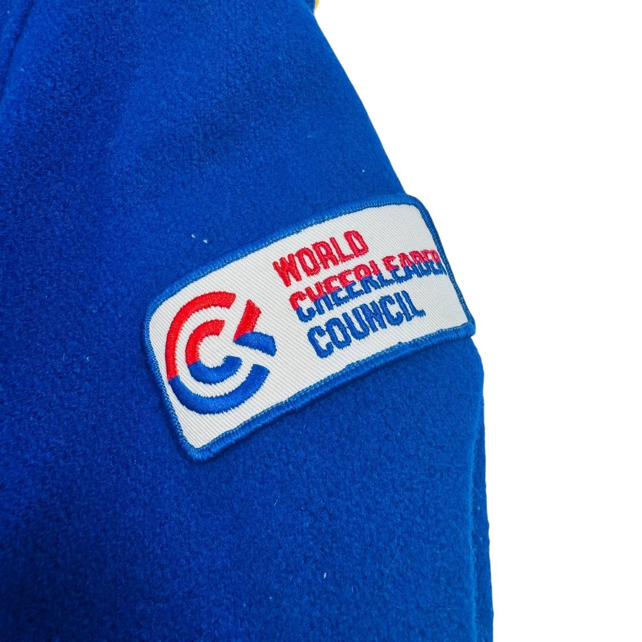 Vintage 1980s Skookum Letterman Cheerleader Jacket Blue Yellow Wool USA Size 36
