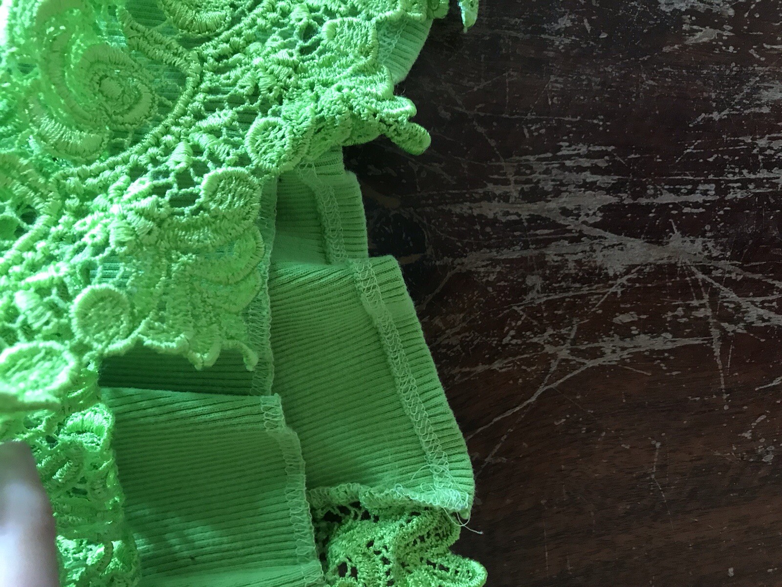 VTG 90s bright like green lacey crop top layered design cotton fabric cheerful