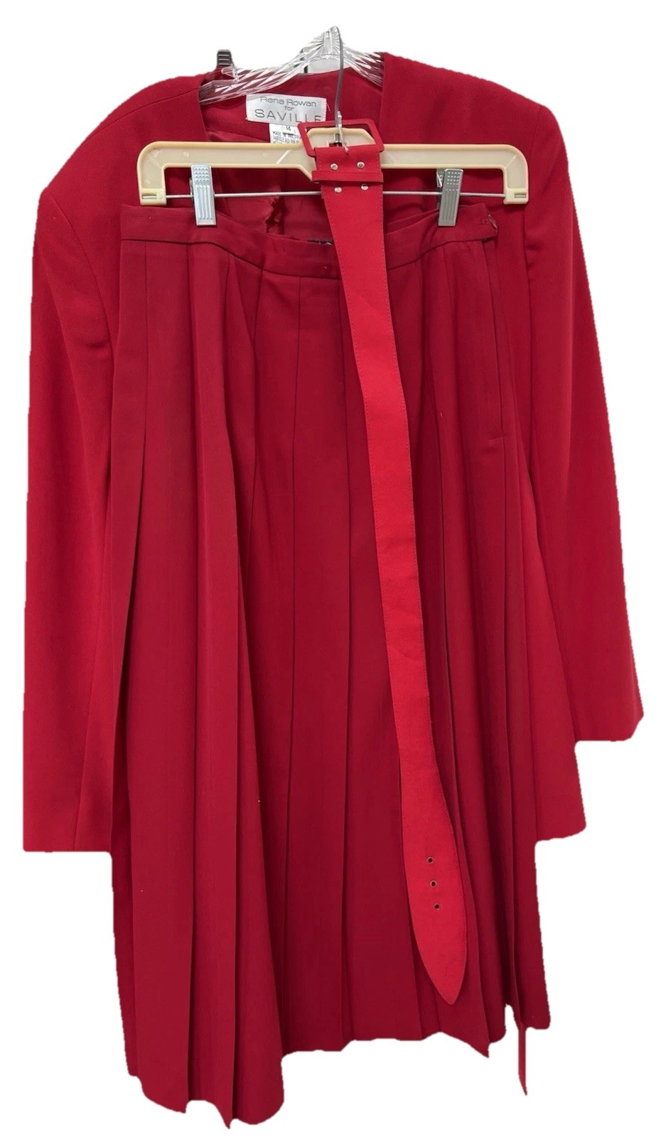 Vintage Rena Rowan for Saville RED Blazer 14 WOOL Skirt Size 12 Chic Classic