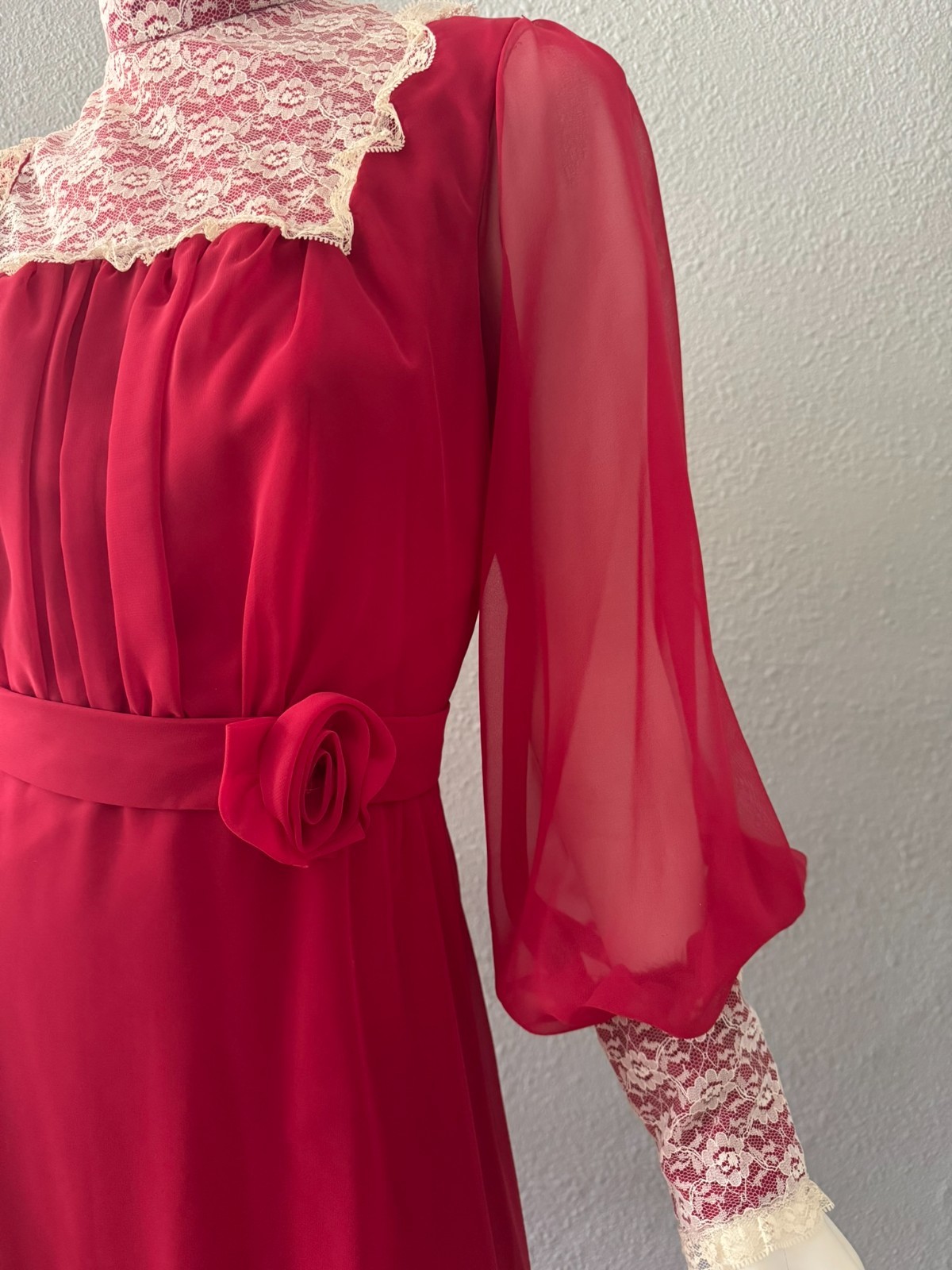Vintage 70s Chiffon Prairie Cottage Core Party Victorian Maxi Dress M