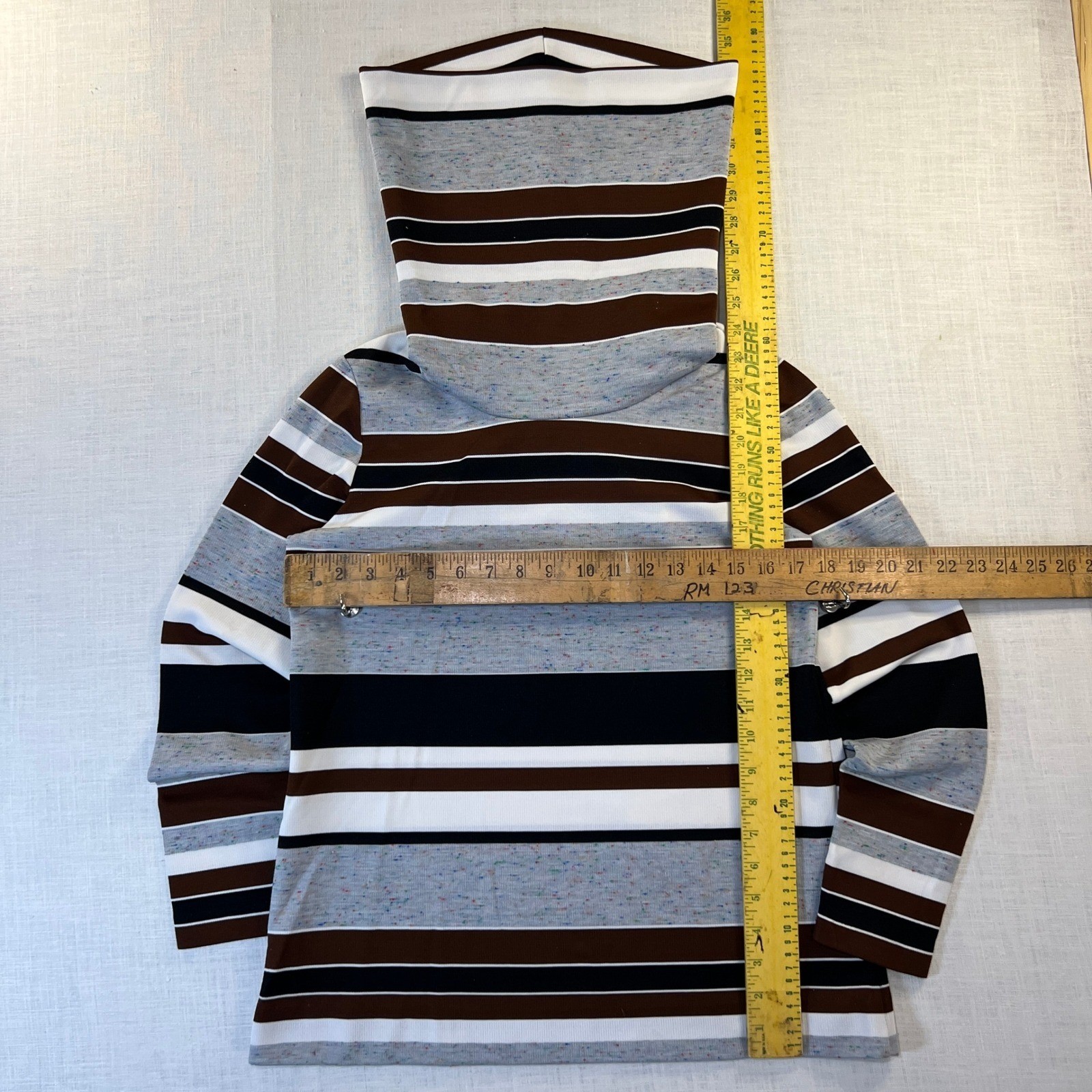 VTG Handmade Crazy Turtleneck Sweater Women’s L Earthy Brown Cowl Neck Pullover