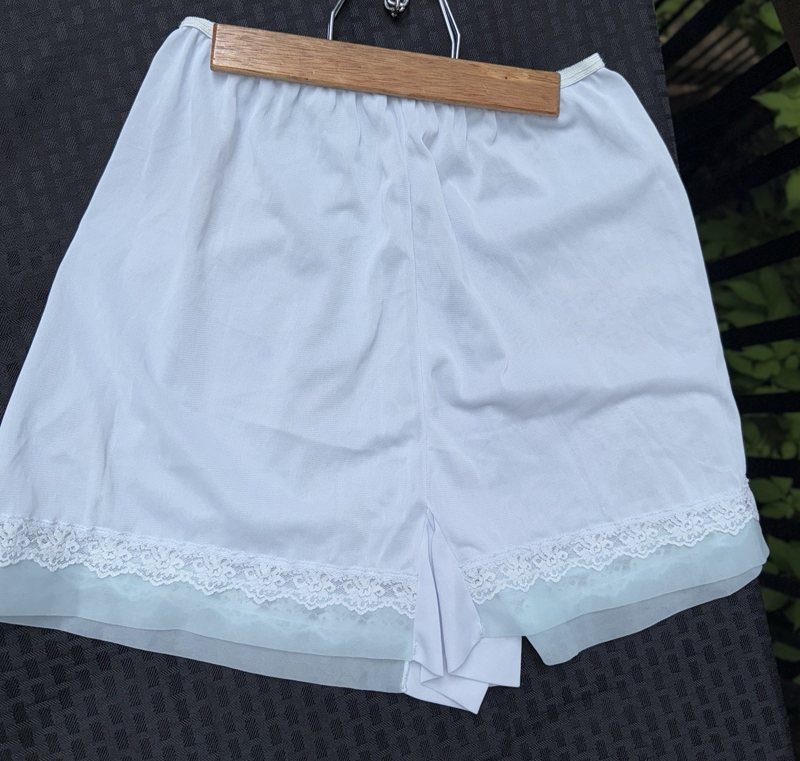 Vtg 60s Tap Slip Pants Bloomer Blue Nylon Chiffon Lace Wide Gusset Hi Cut 7 M L