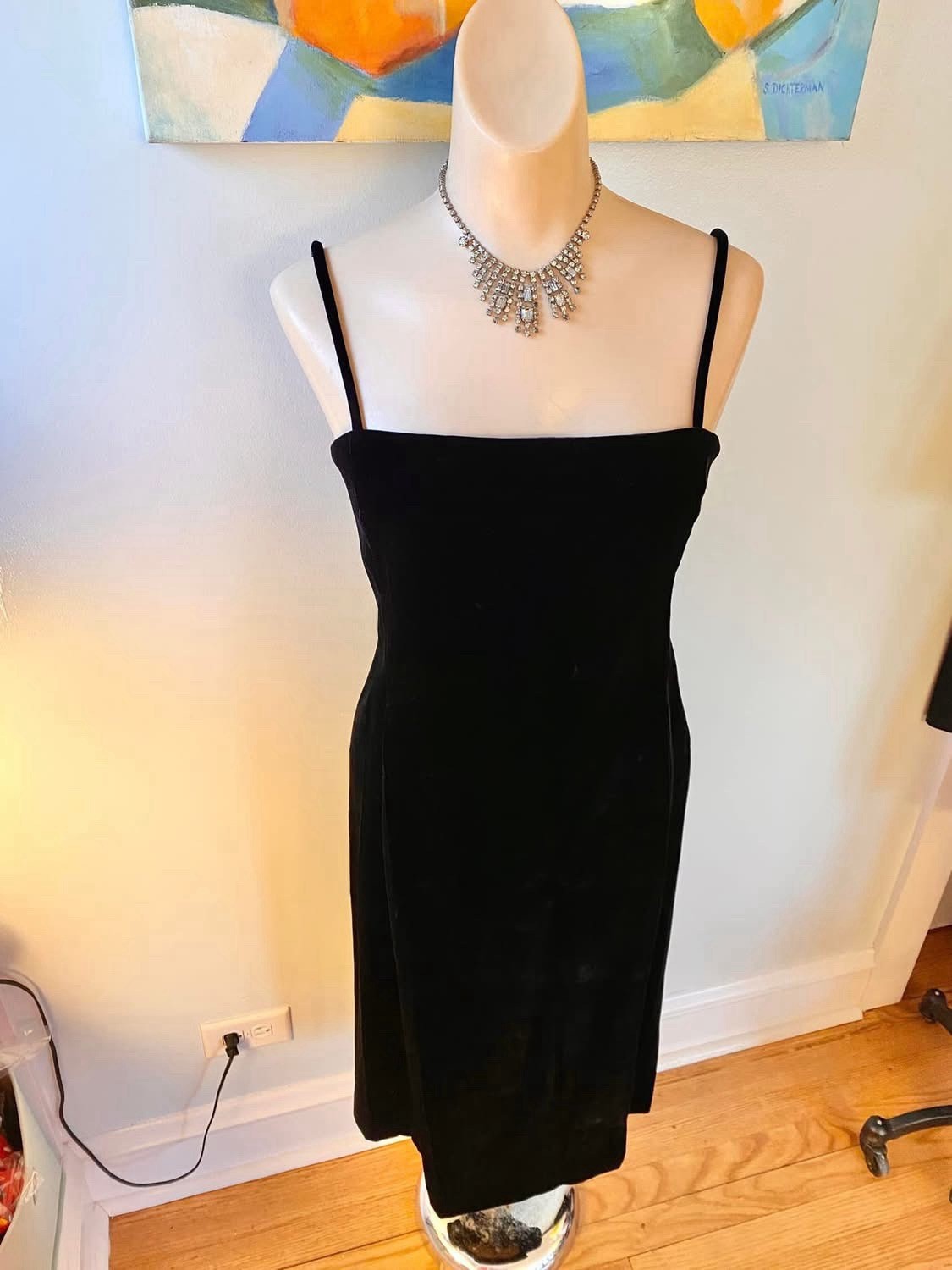 Vintage 1980s 1990s Rizkallah Velvet Evening Gown Column Dress Size XS Small