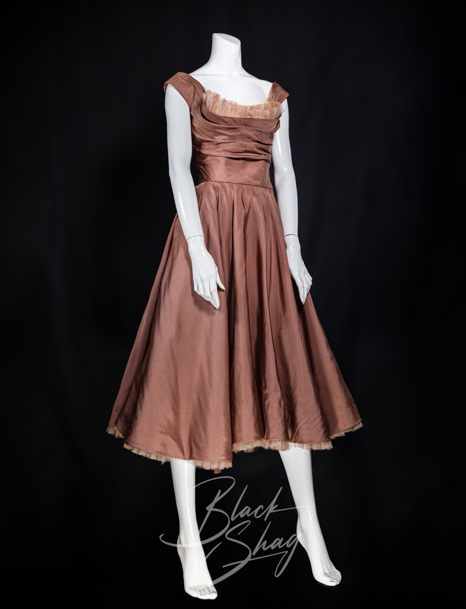 Vintage Ceil Chapman 1950s Cocktail Dress Dusty Rose Taffeta
